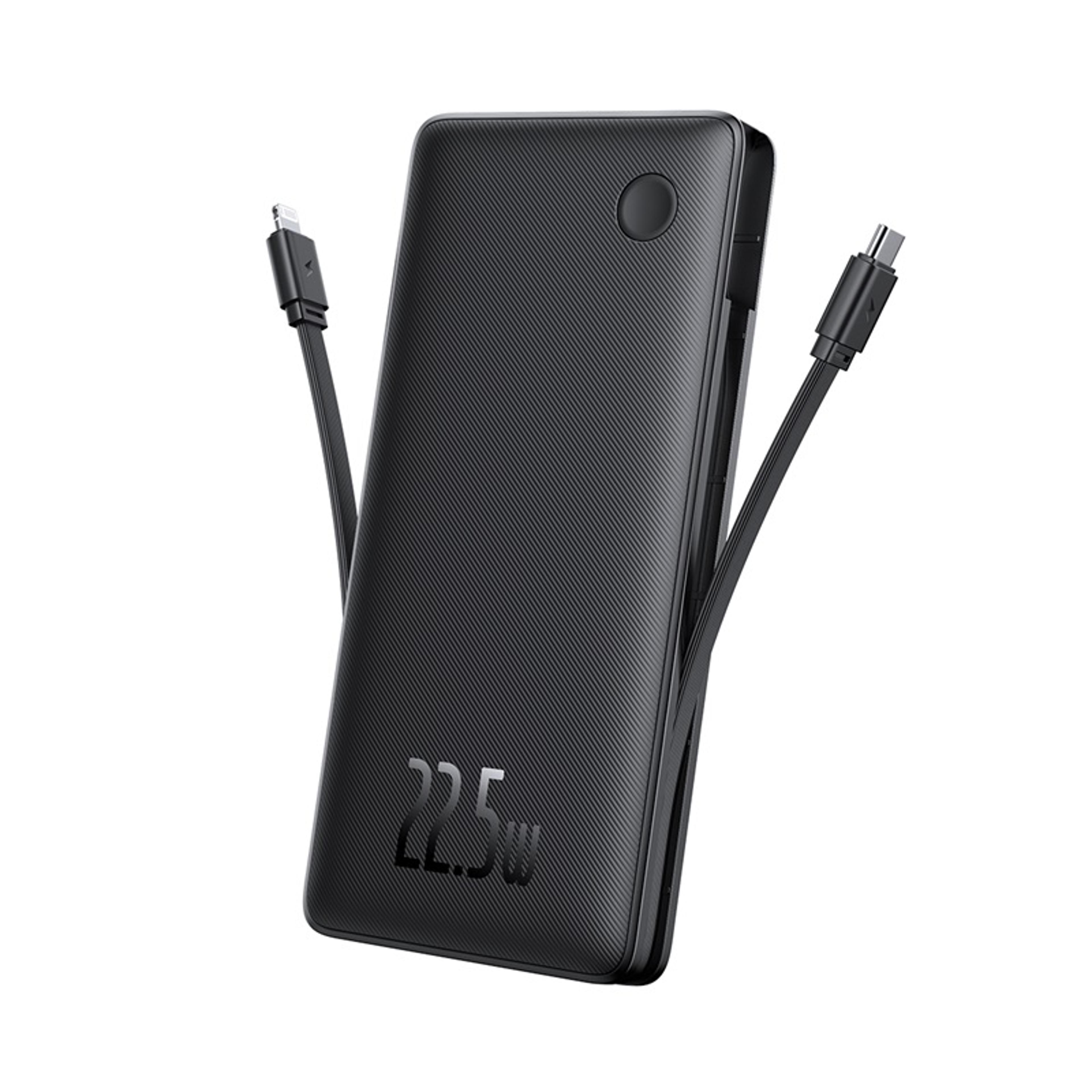 power bank with two built in cables, pd fast charging compact portable charger