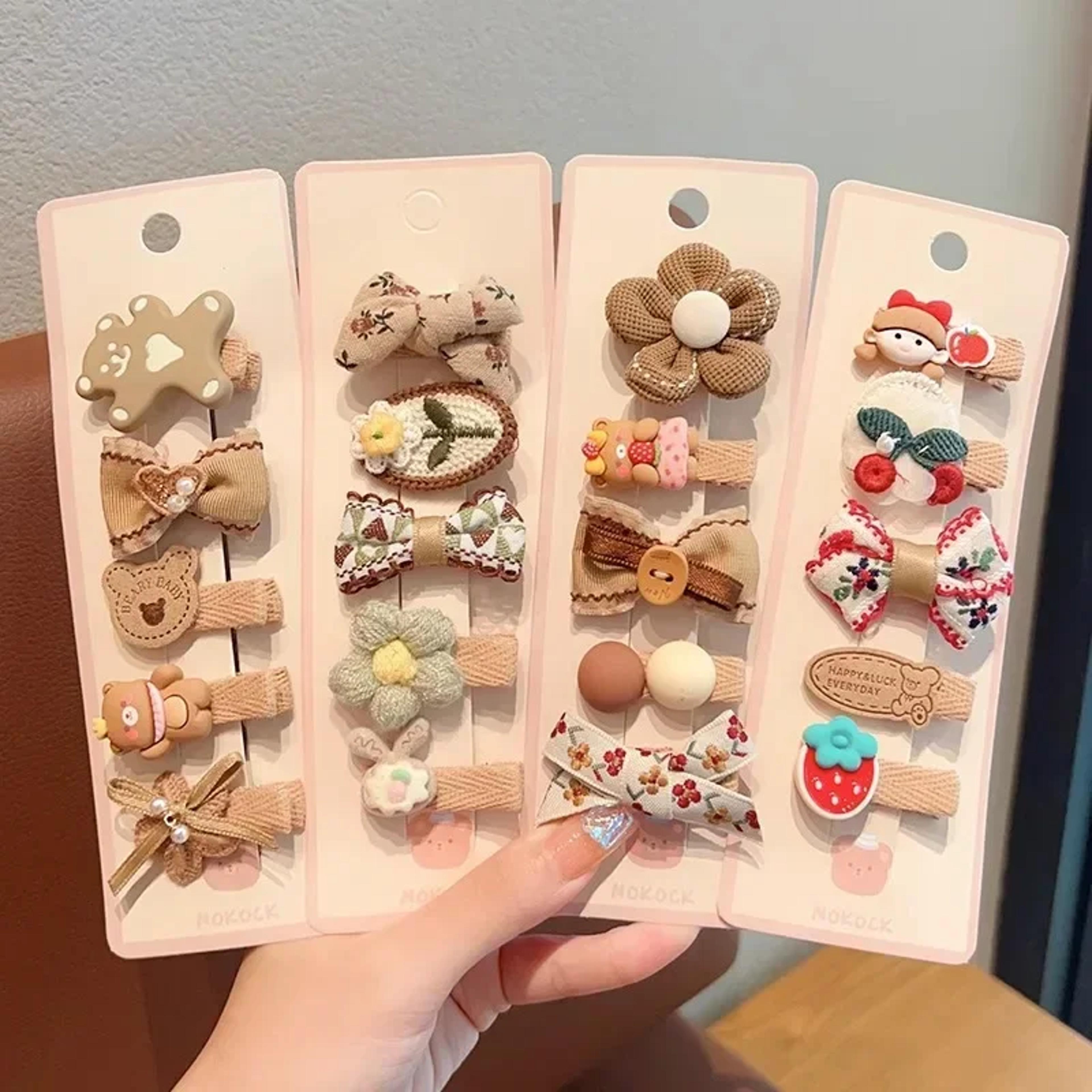 baby girl hair clips, korean cute fashion, cartoon bear bowknot pin, milk coffee color toddler kids headwear
