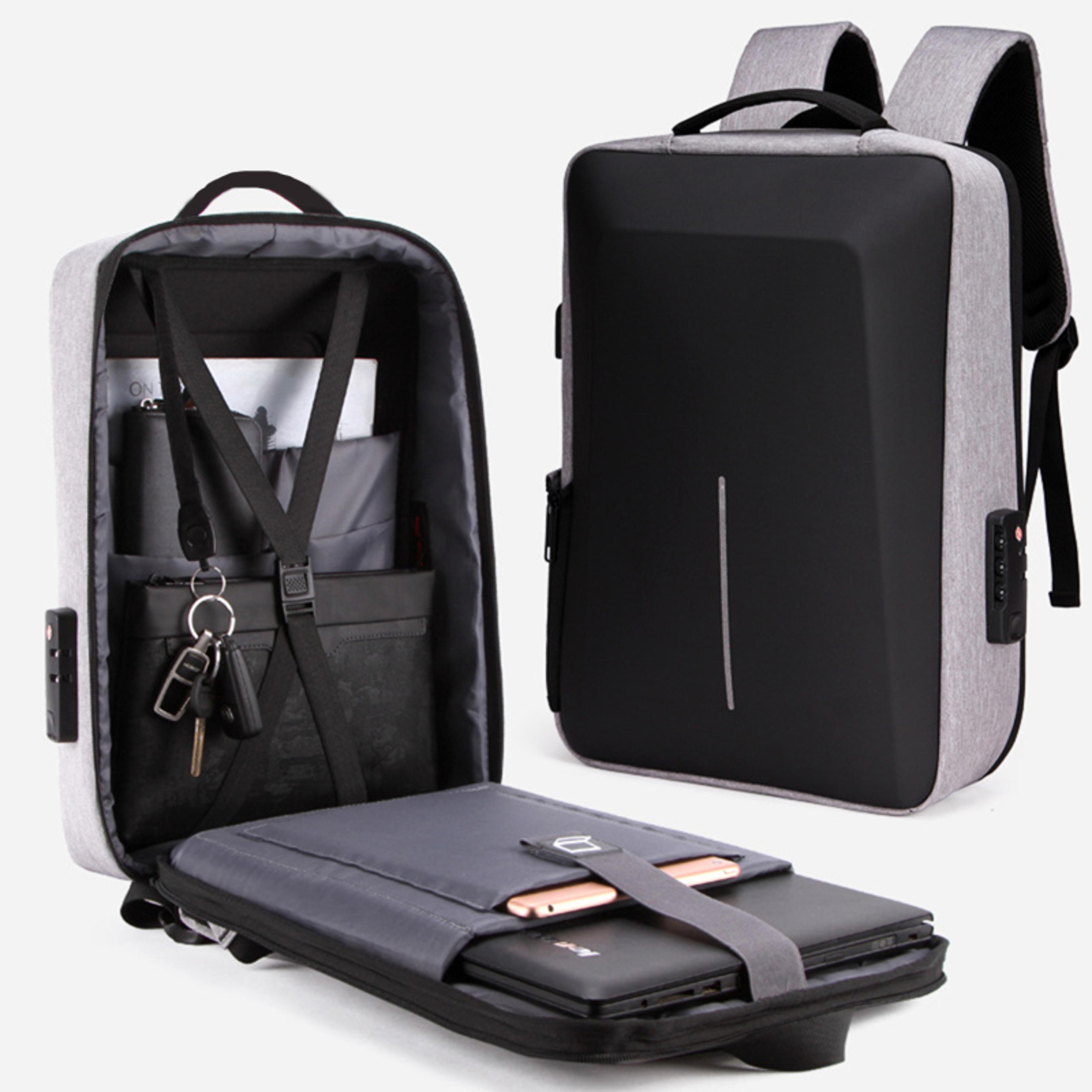 anti-theft hard shell backpack, men's high capacity travel bag, usb charging business computer bag