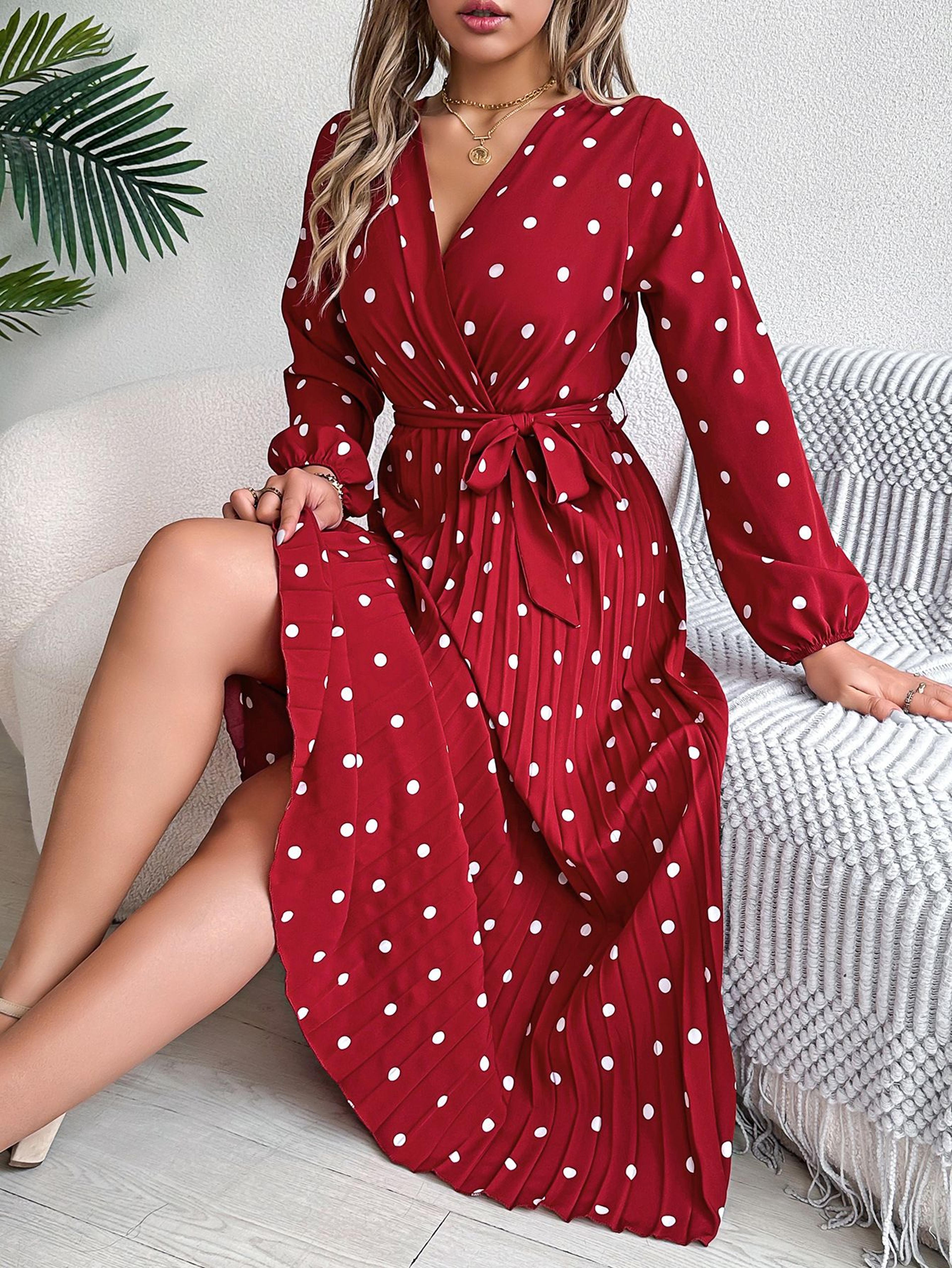 elegant v neck polka dot swing dress casual summer maxi dress for women