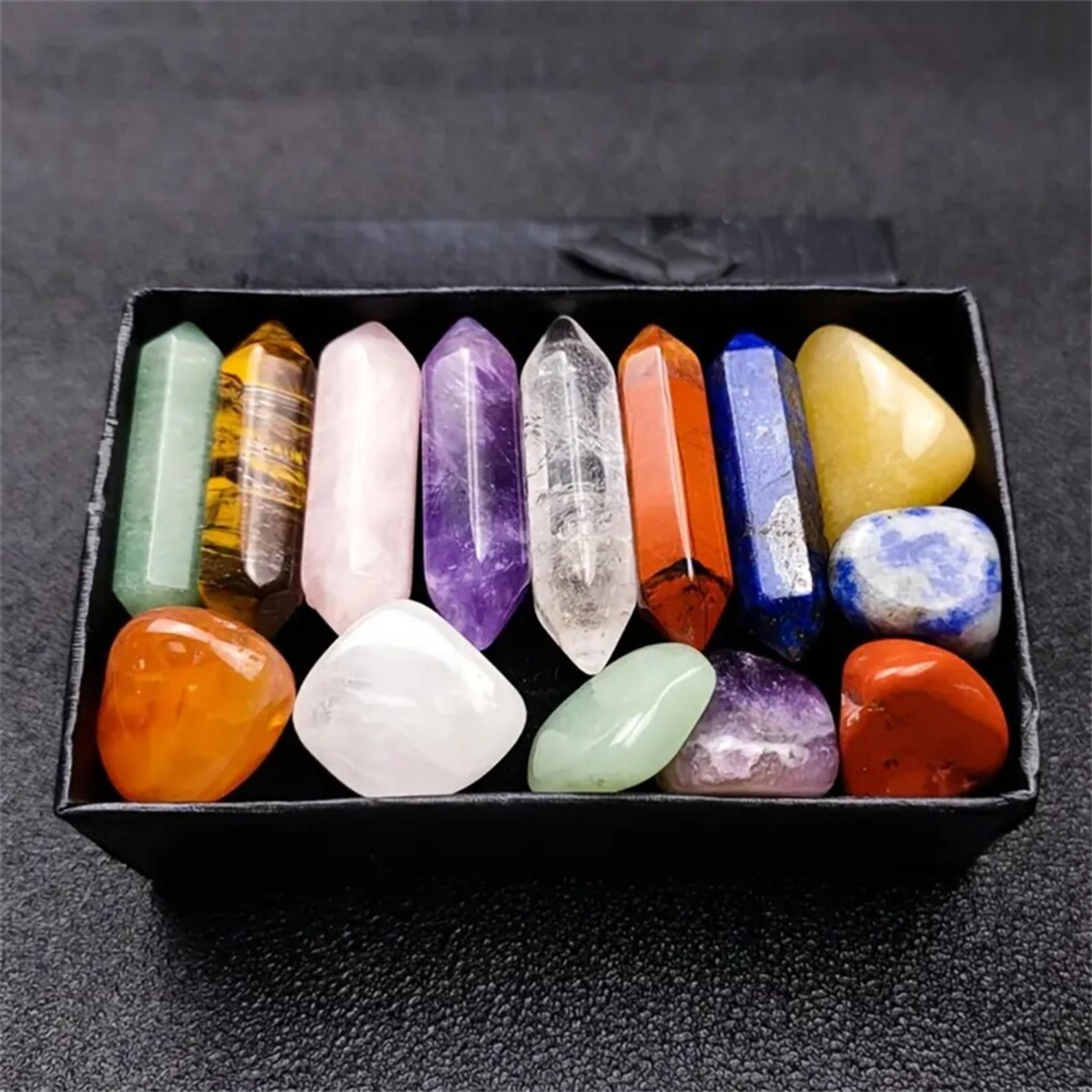 hexagon pointed quartz crystal set chakra healing stones & rose quartz gems for meditation & bedroom decor