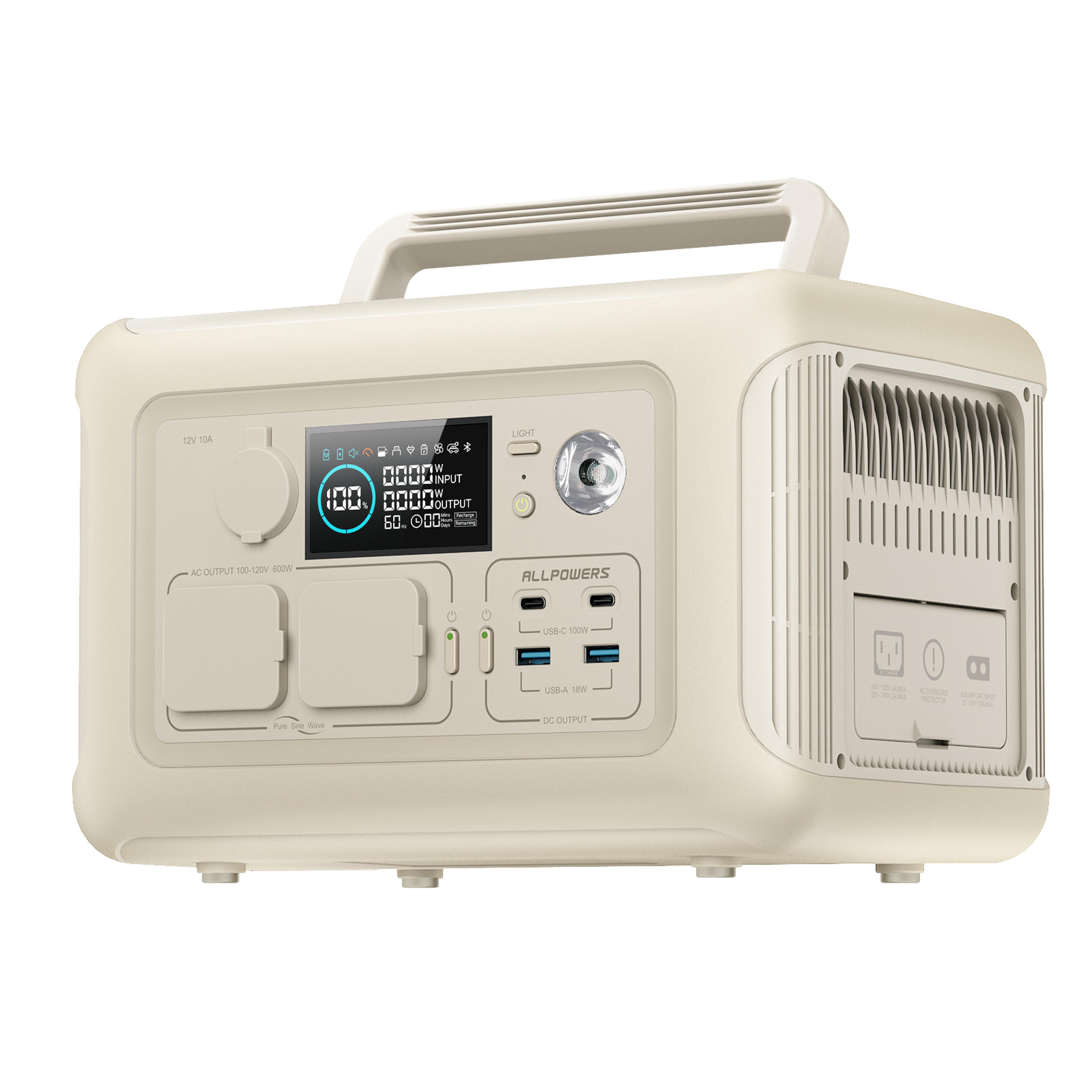 powers r600 portable generator 600w power station with ac outlets, 299wh lifepo4 battery for camping, rv & home backup