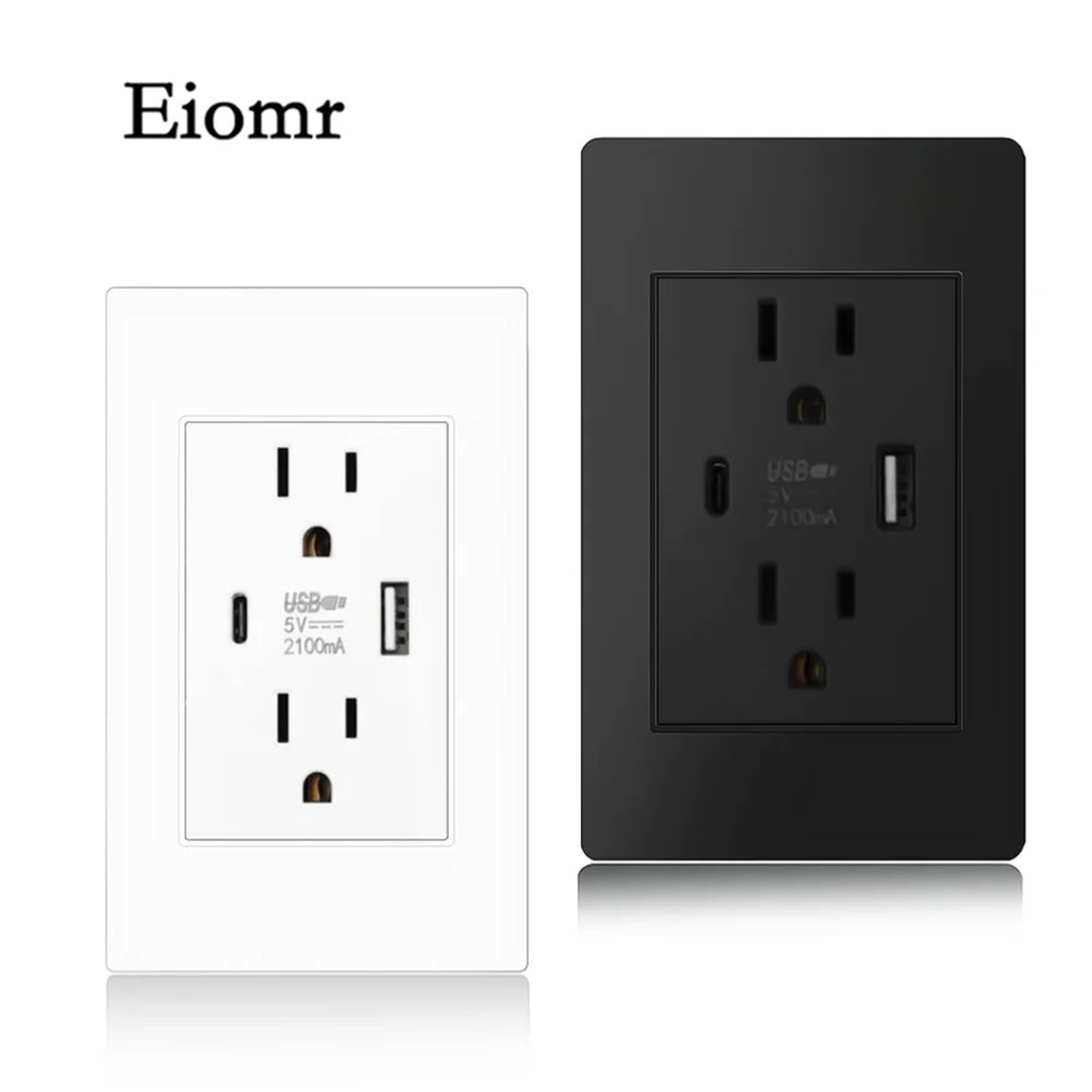 eiomr us standard wall socket with usb type-c charging port 5v fireproof pc panel power outlet for home, office, hotel