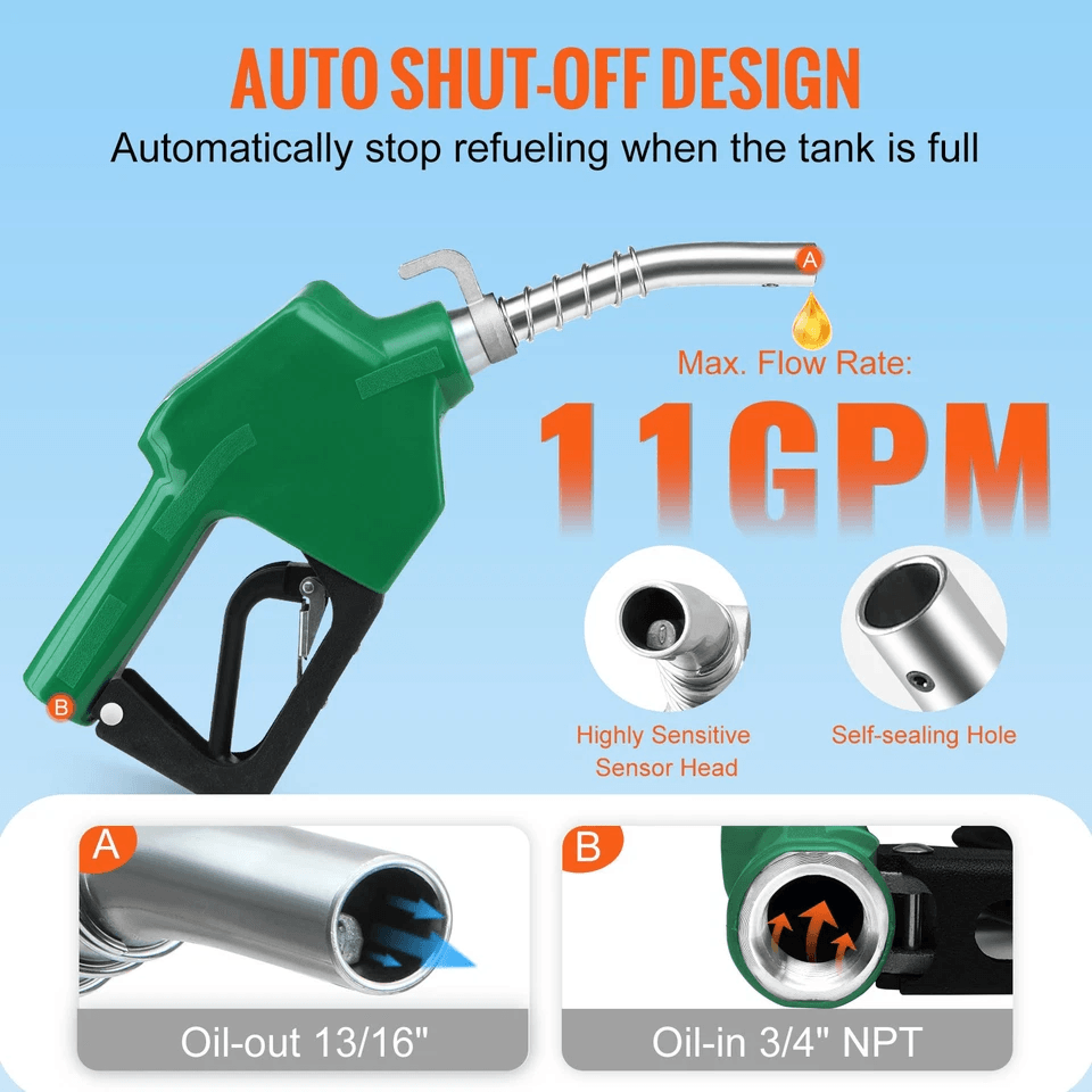 Automatic Fuel Nozzle Shut Off NPT Fuel Refilling Nozzle Spout High Flow Diesel Pump 2