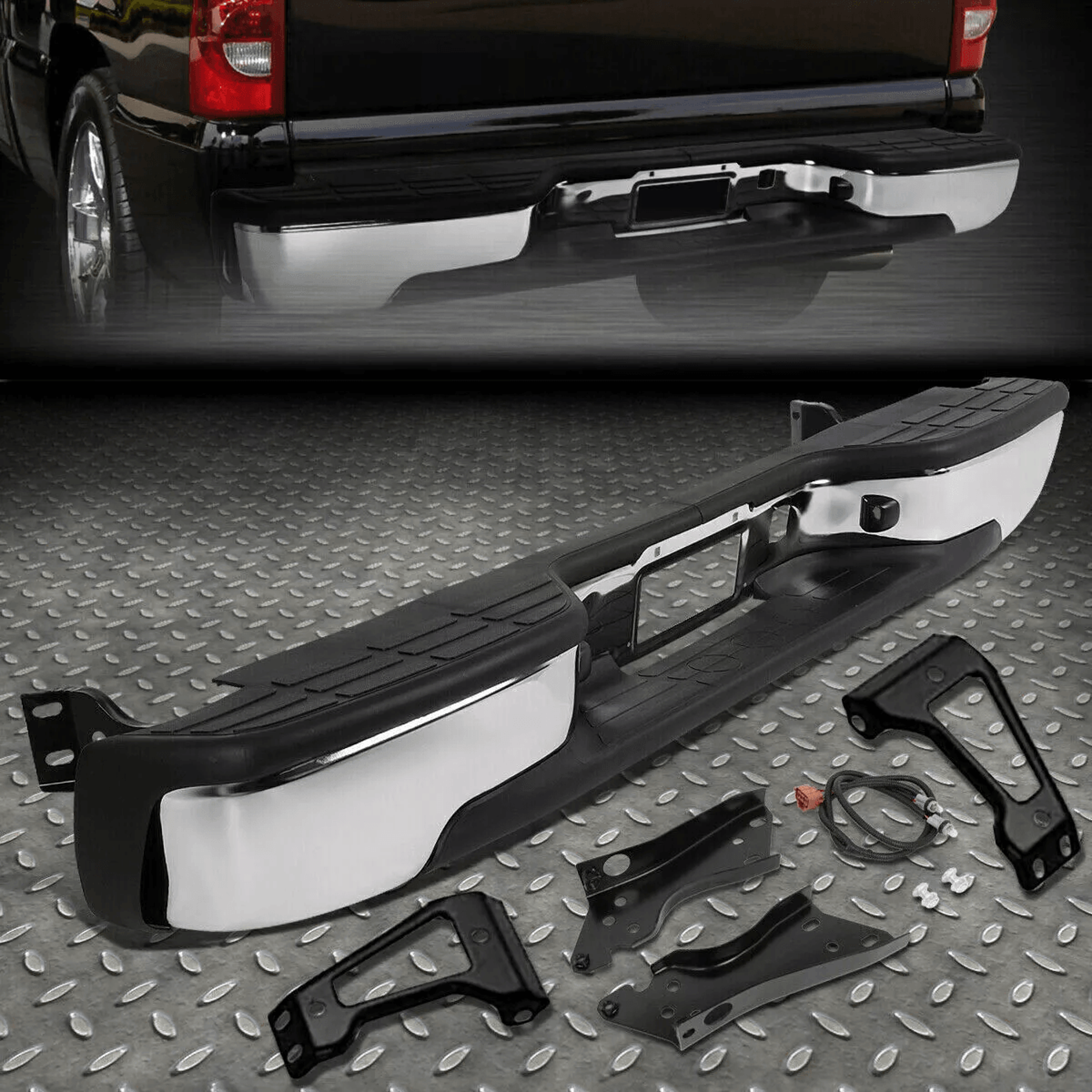 complete chrome rear bumper for chevy silverado & gmc sierra, bolt on oe fit, no drilling