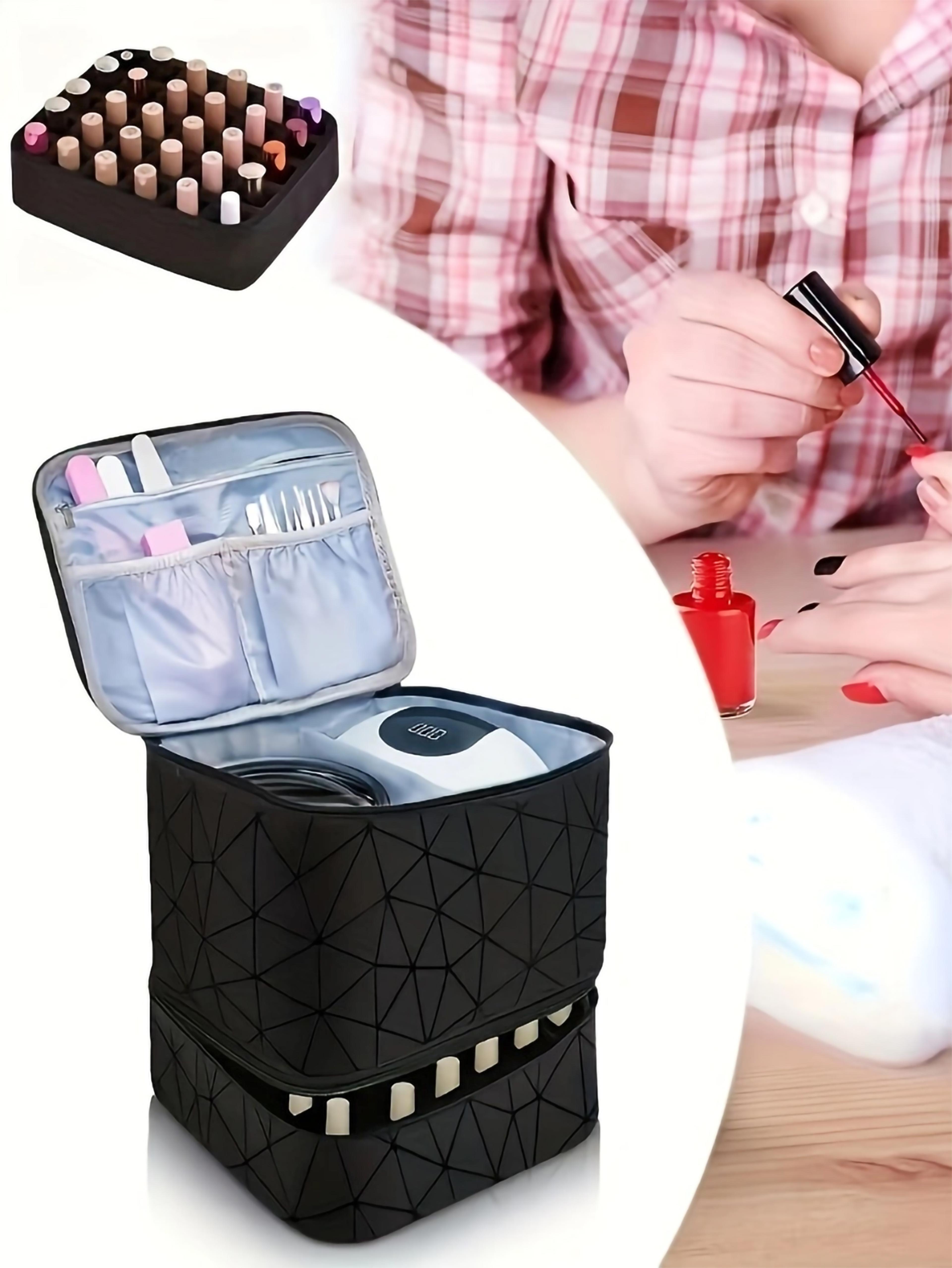 portable nail polish storage bag,multi function pu leather organizer for travel,fits 20 bottles,essential oils & makeup