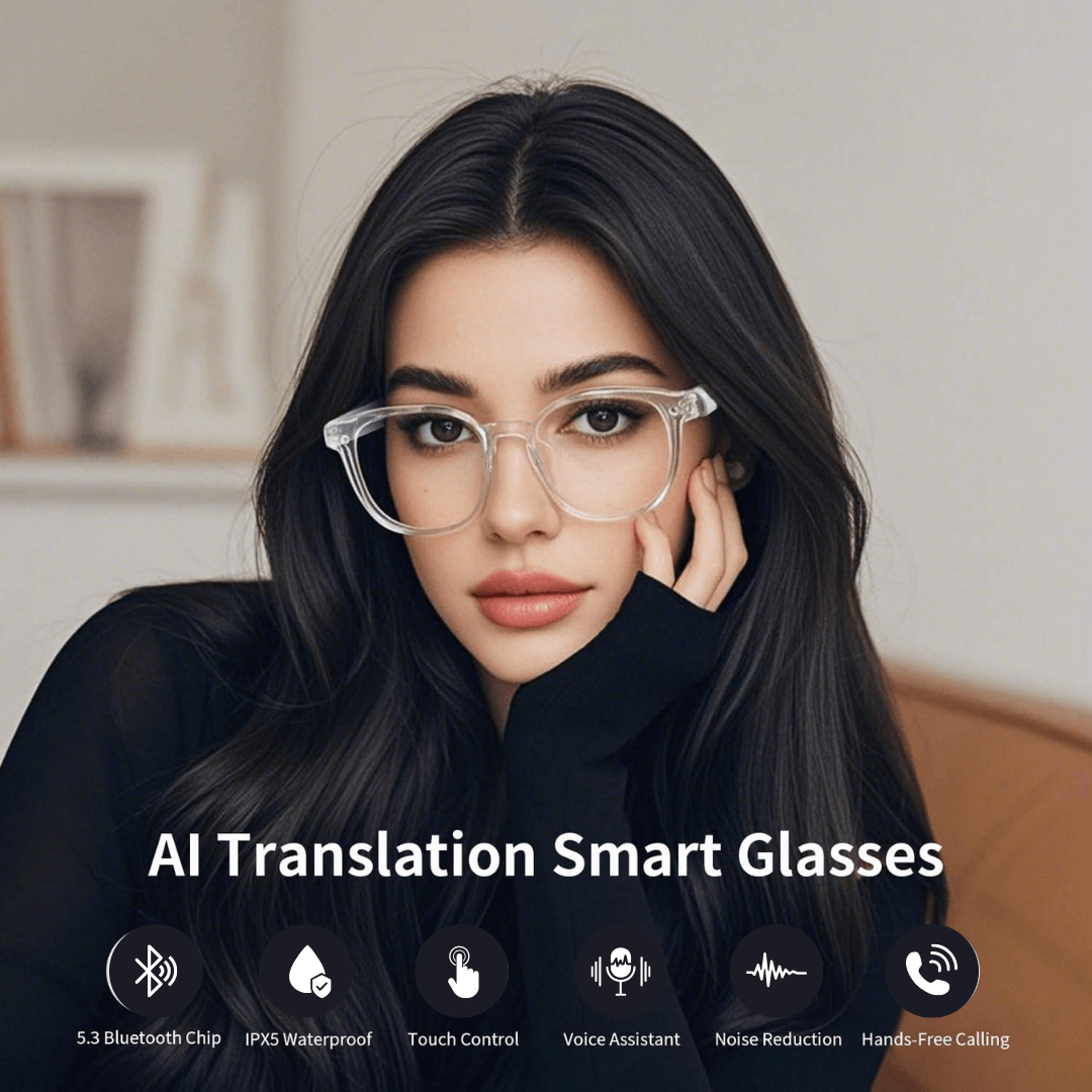 unisex smart glasses with ai translation wireless bluetooth glasses for real time language interpretation