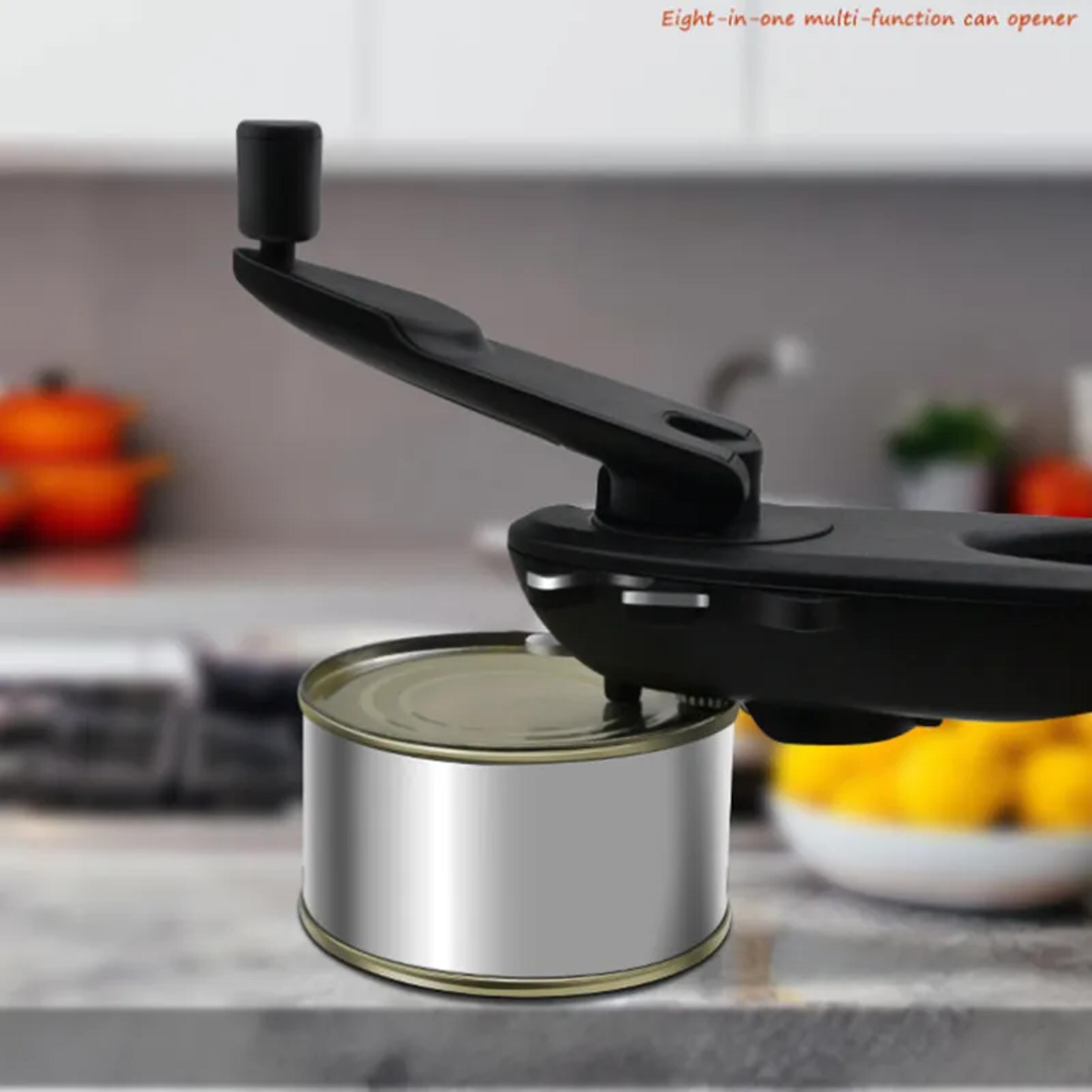 8 in 1 can opener heavy duty for jars, tins, bottles, multi kitchen tool, jar lid remover, tin and can opening gadget