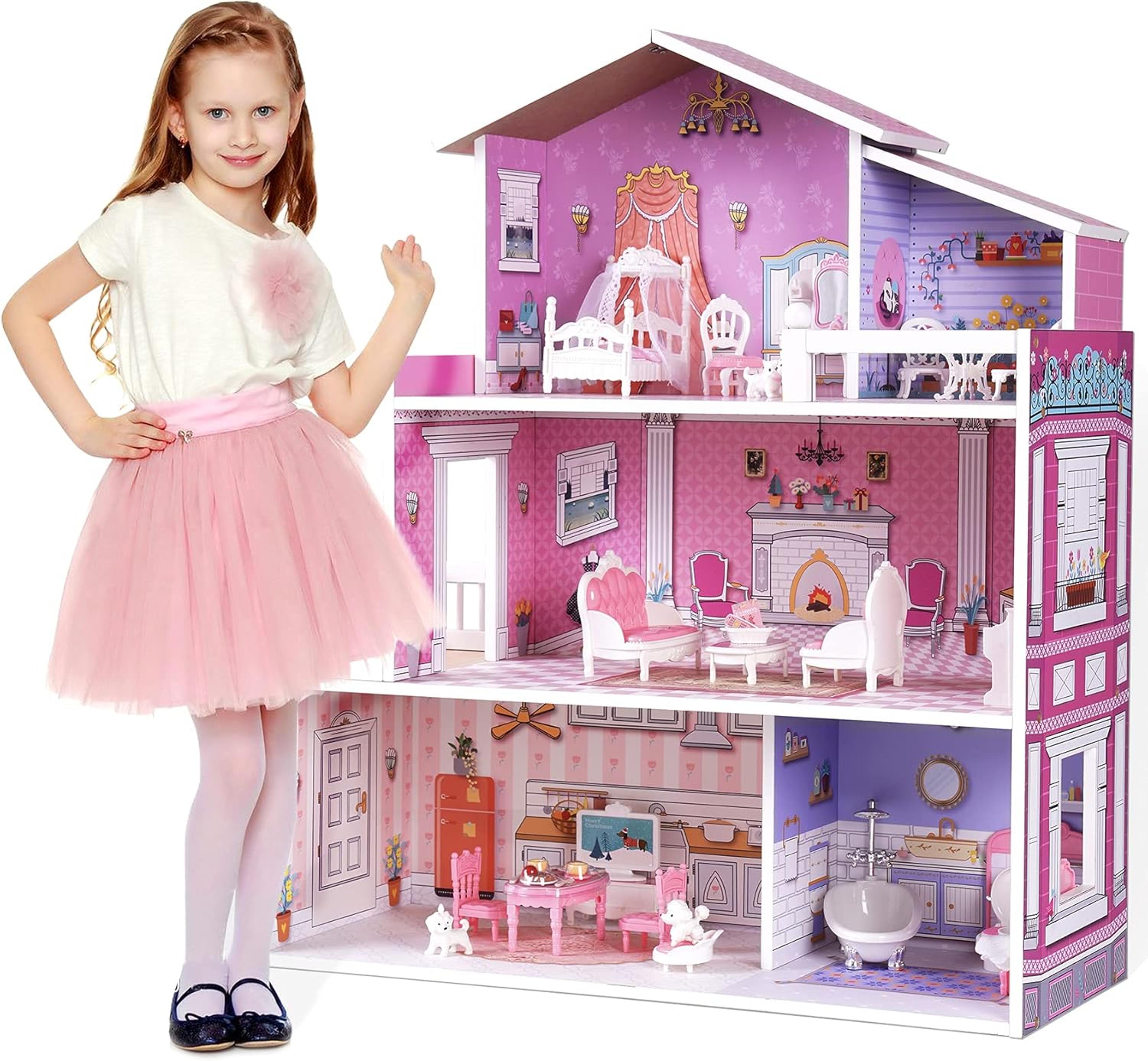 robotime robud victoria wooden dollhouse, furniture house toy, preschool dollhouse for creative imaginative play