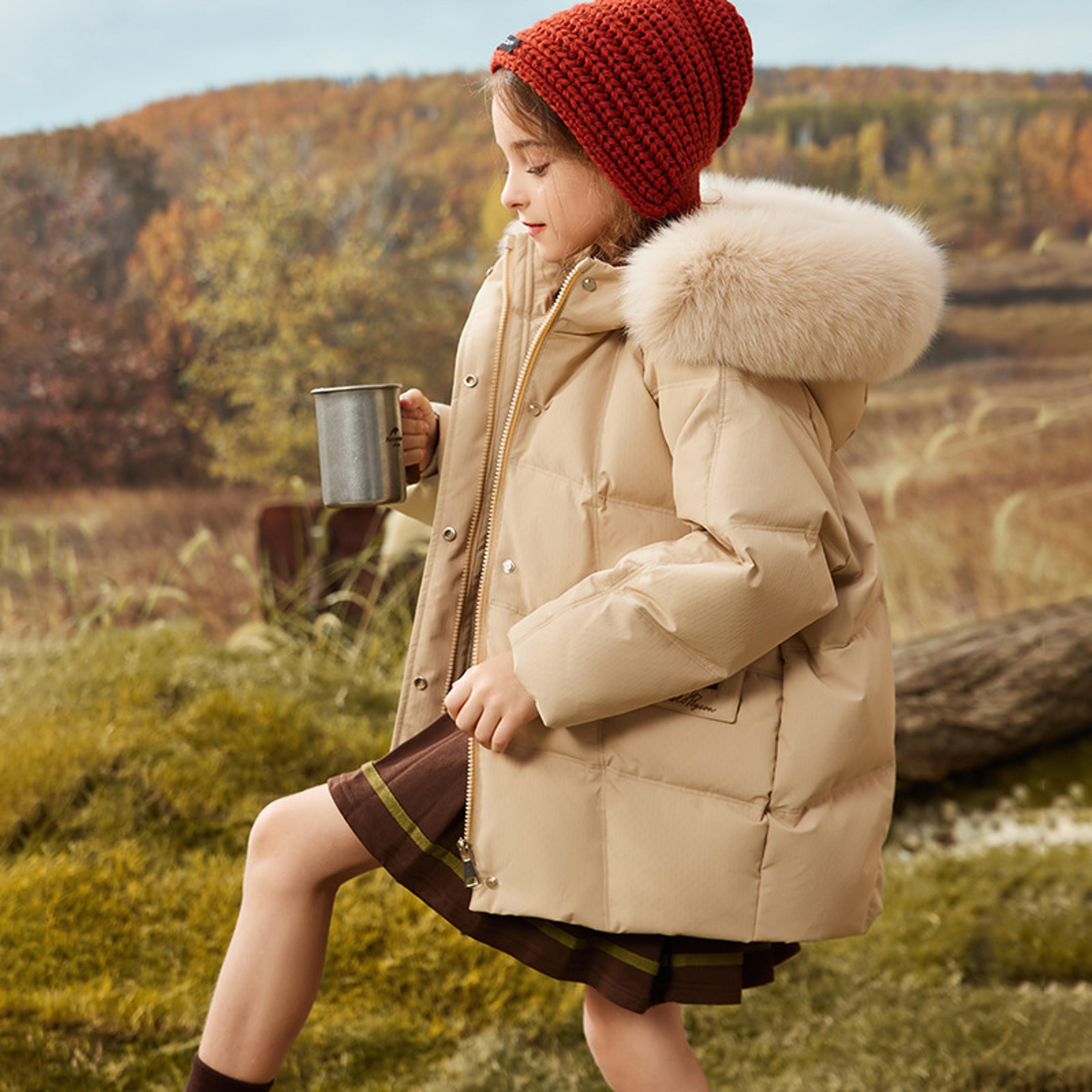 raise girls winter jacket, waterproof duck down coat, thick warm faux fur hooded jacket for kids 5-12 years