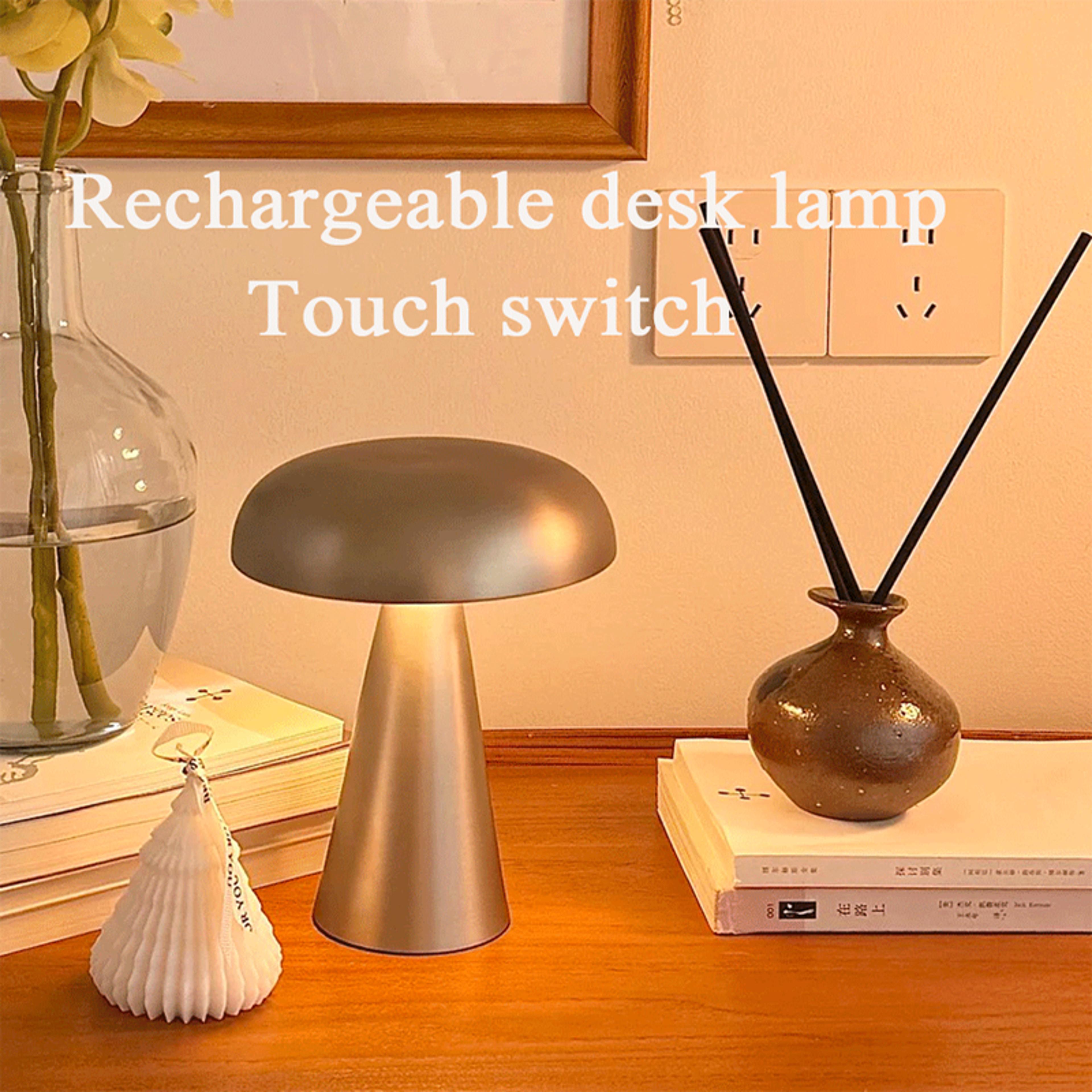 retro mushroom led table lamp with touch sensor, rechargeable bedside reading lights for bedroom and bar decor