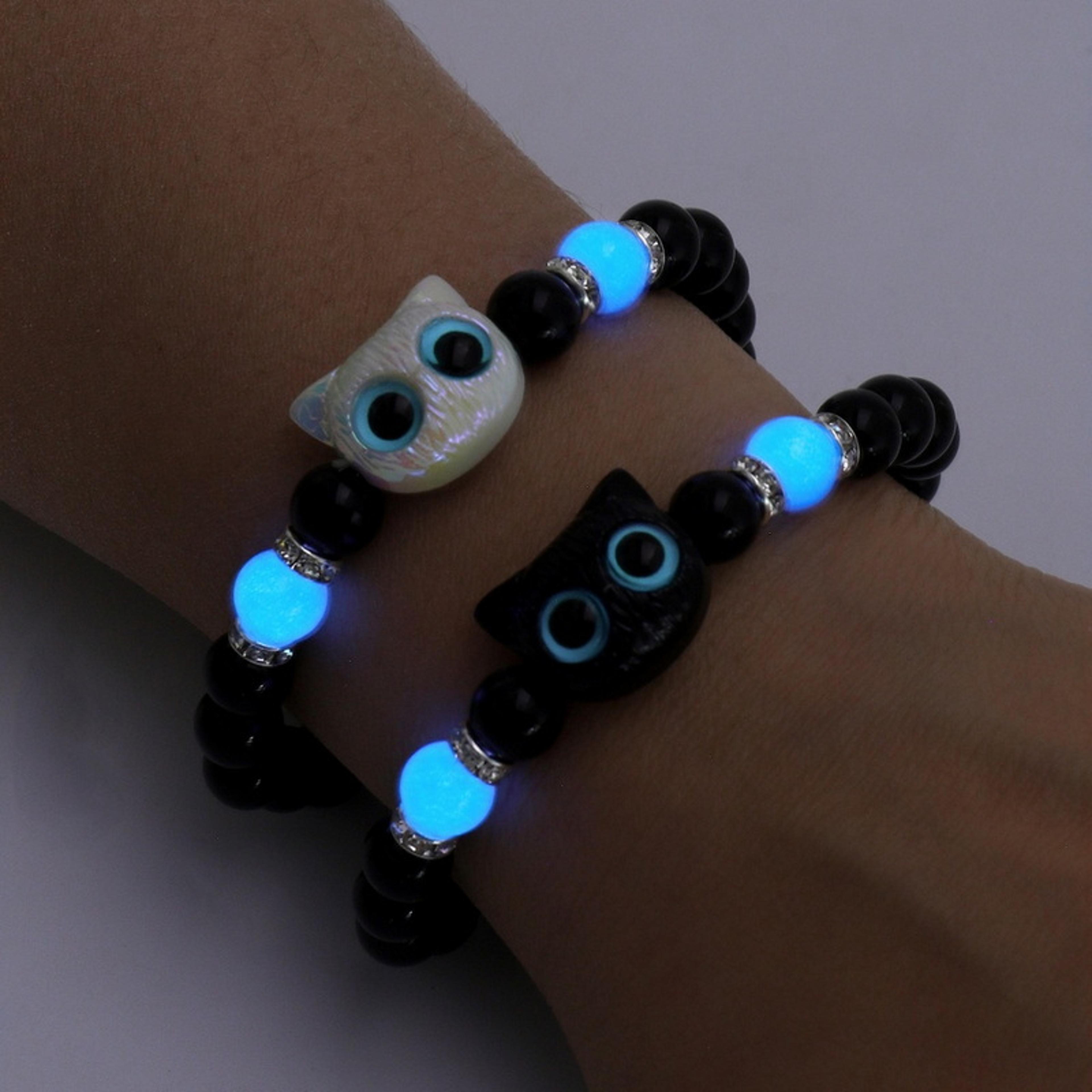 cartoon big eye cat luminous bracelet for women, trendy black cat pendant, new design friendship jewelry gifts