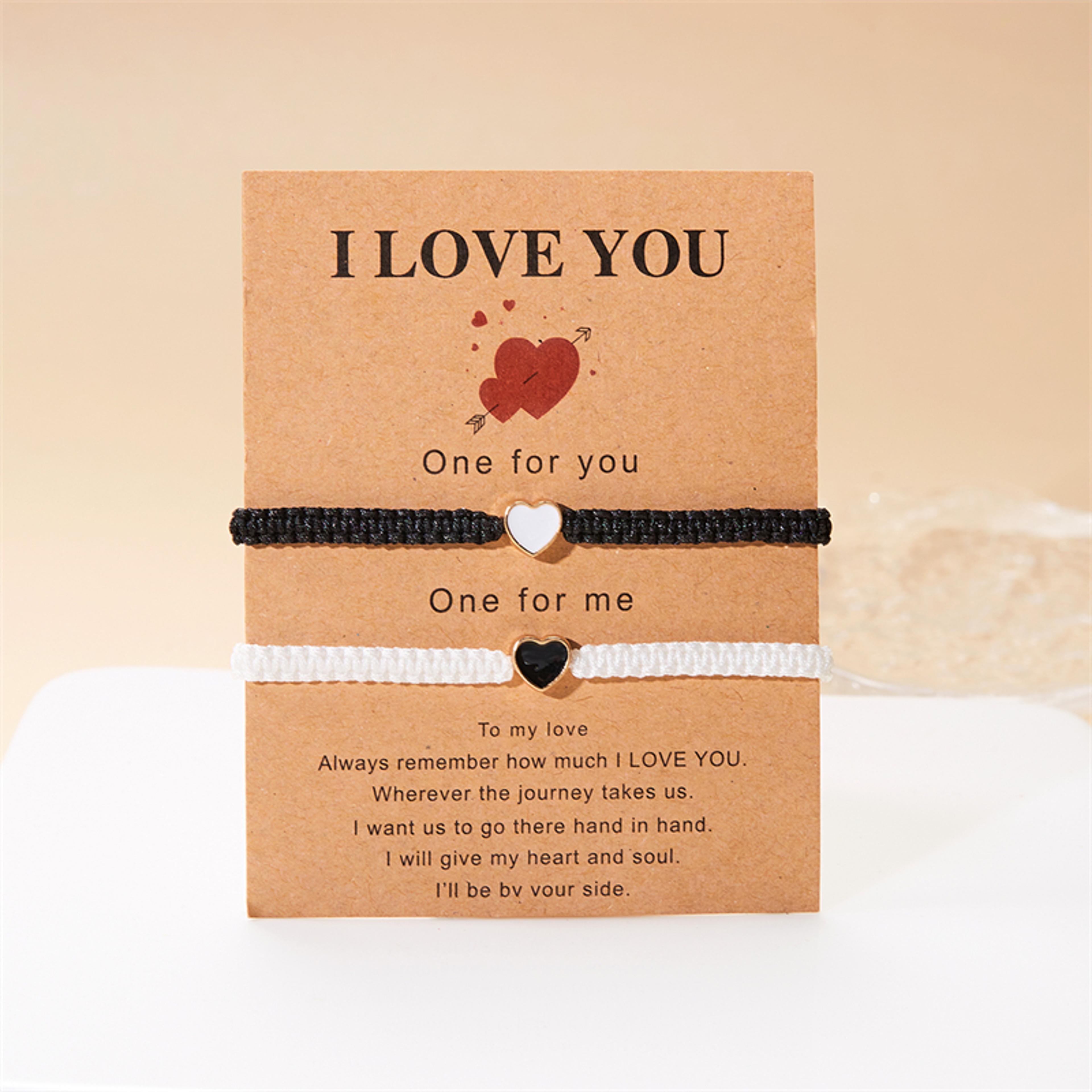 handwoven heart matching bracelets for couples friendship long distance jewelry valentine's day gift