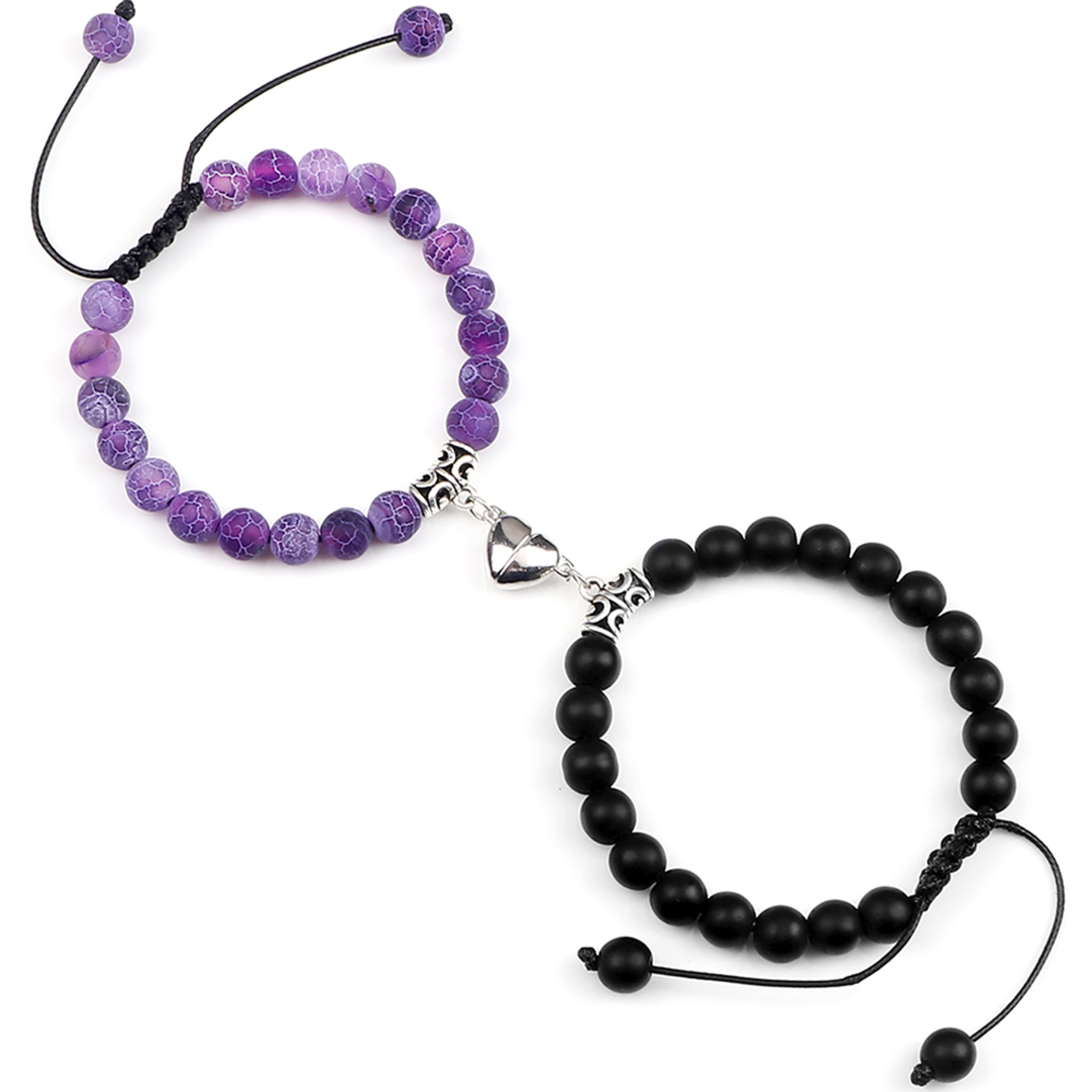natural stone beads couple distance bracelets set, braided bracelet, lovers heart magnet adjustable bangle