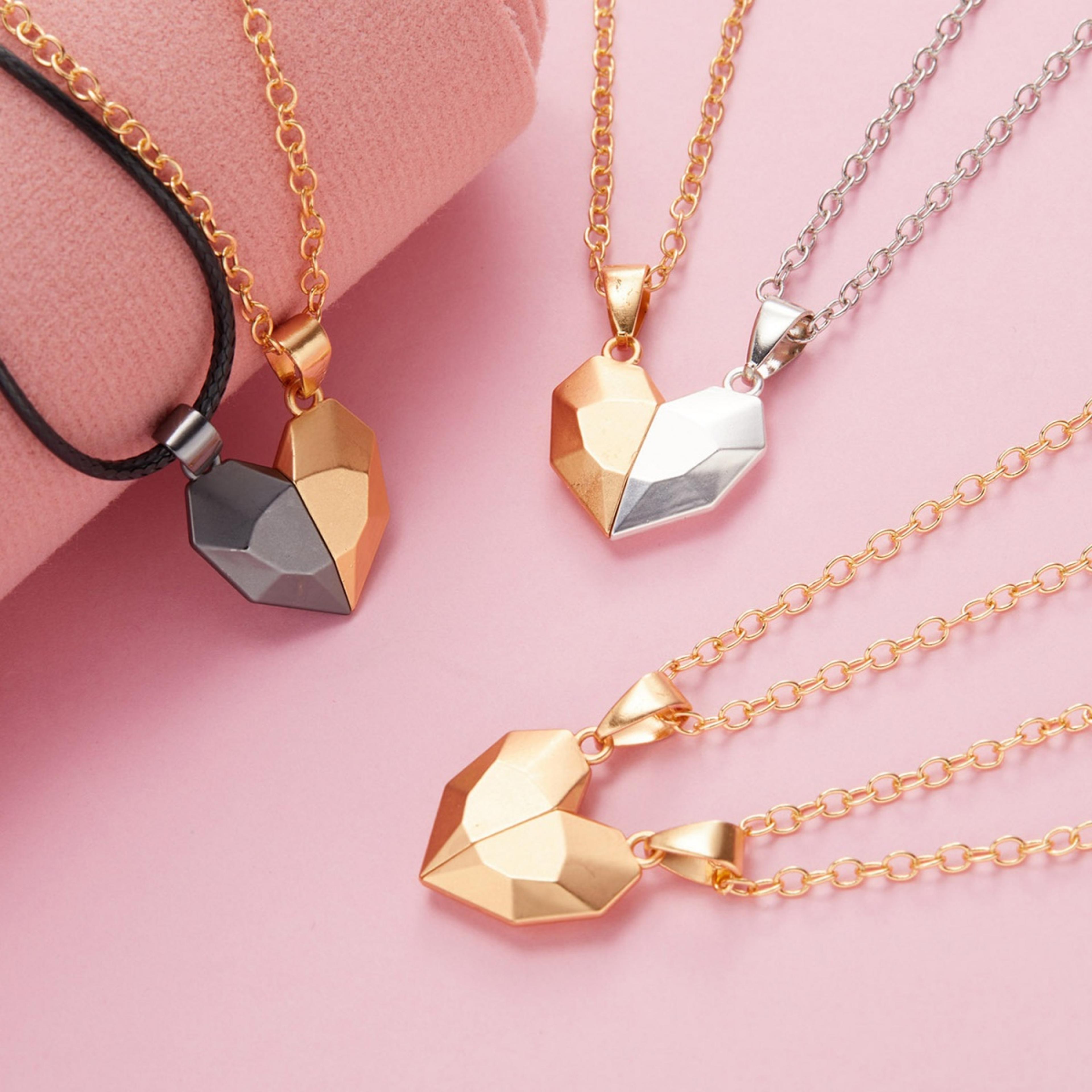 magnetic heart couple necklace for women, lovers sweater chain, valentines day wedding party gift jewelry
