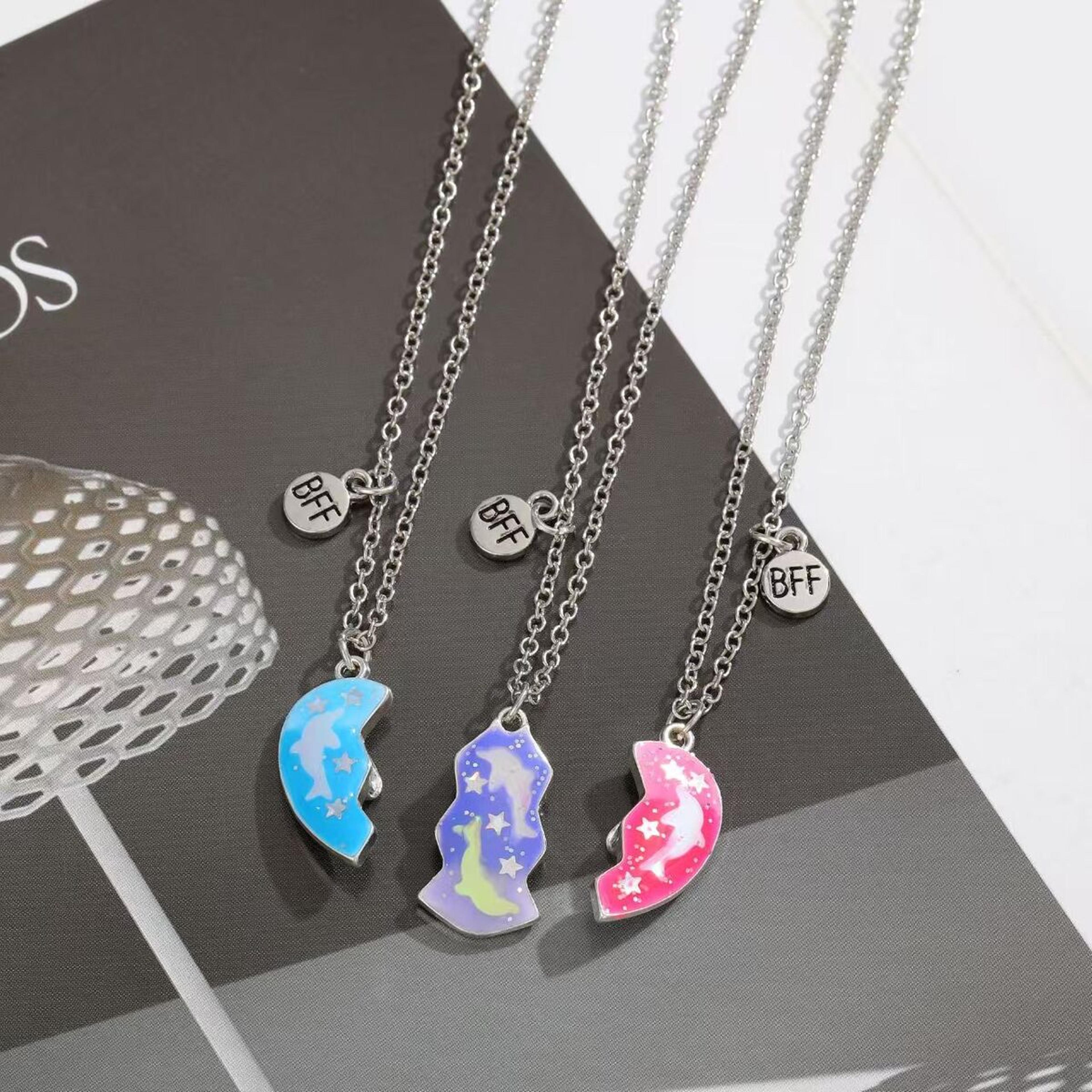 stitching heart magnetic best friends pendant necklace, colorful sequins jewelry gift for men couples friends