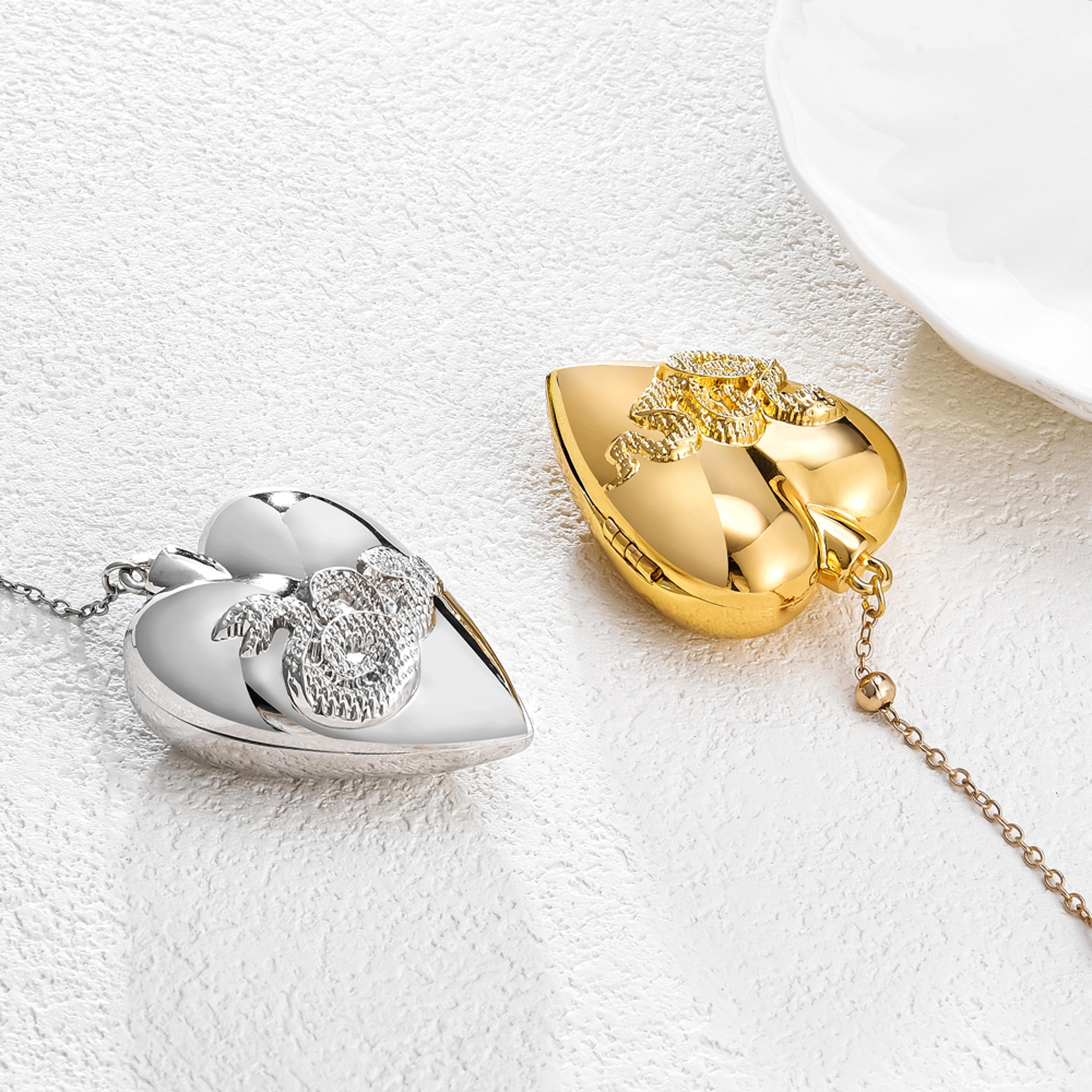 heart opening locket necklace for women girls, openable magnetic urn pendant, ldr memorial neck chain jewelry