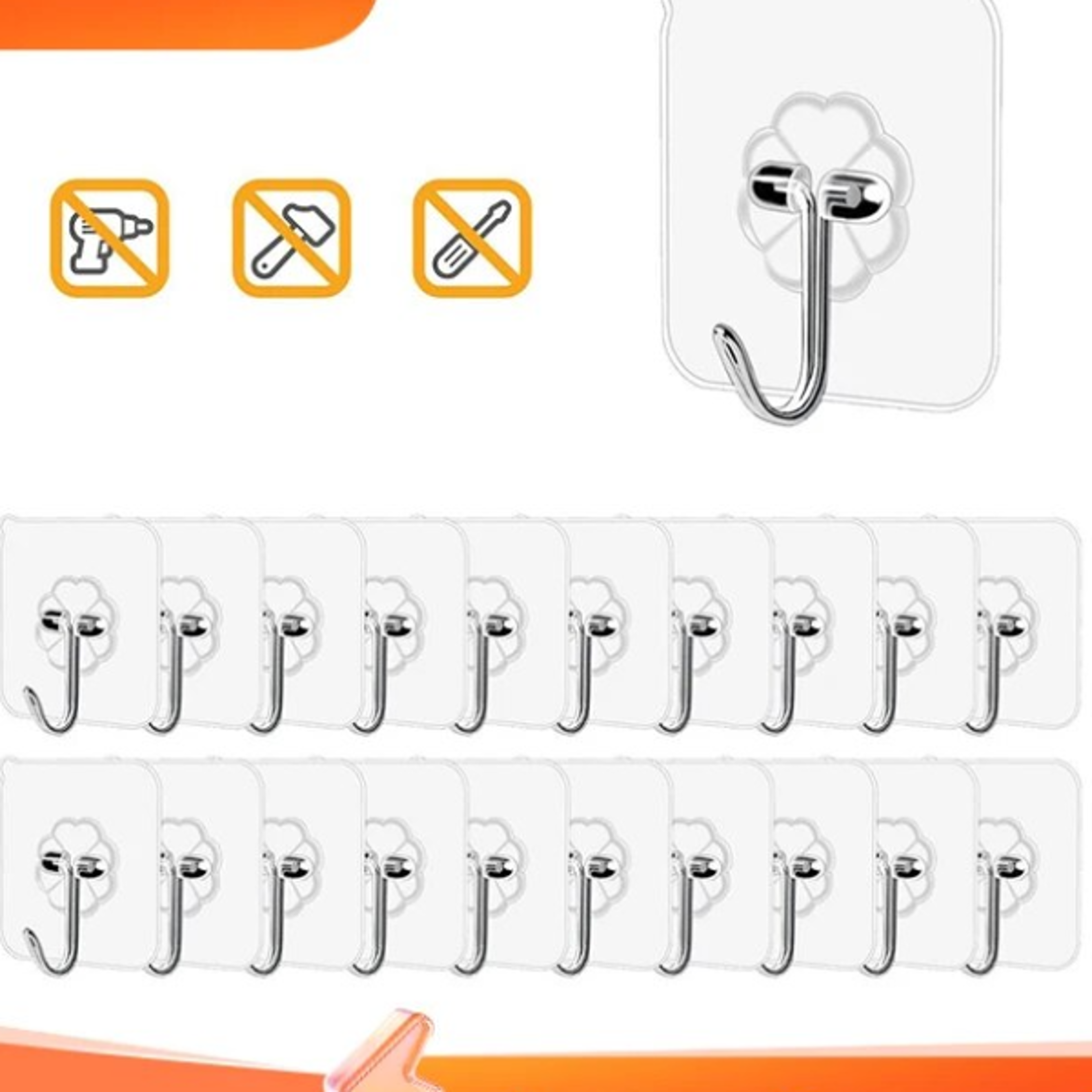 self-adhesive stainless steel transparent hooks for bathroom towel storage clothes key pendant organizer