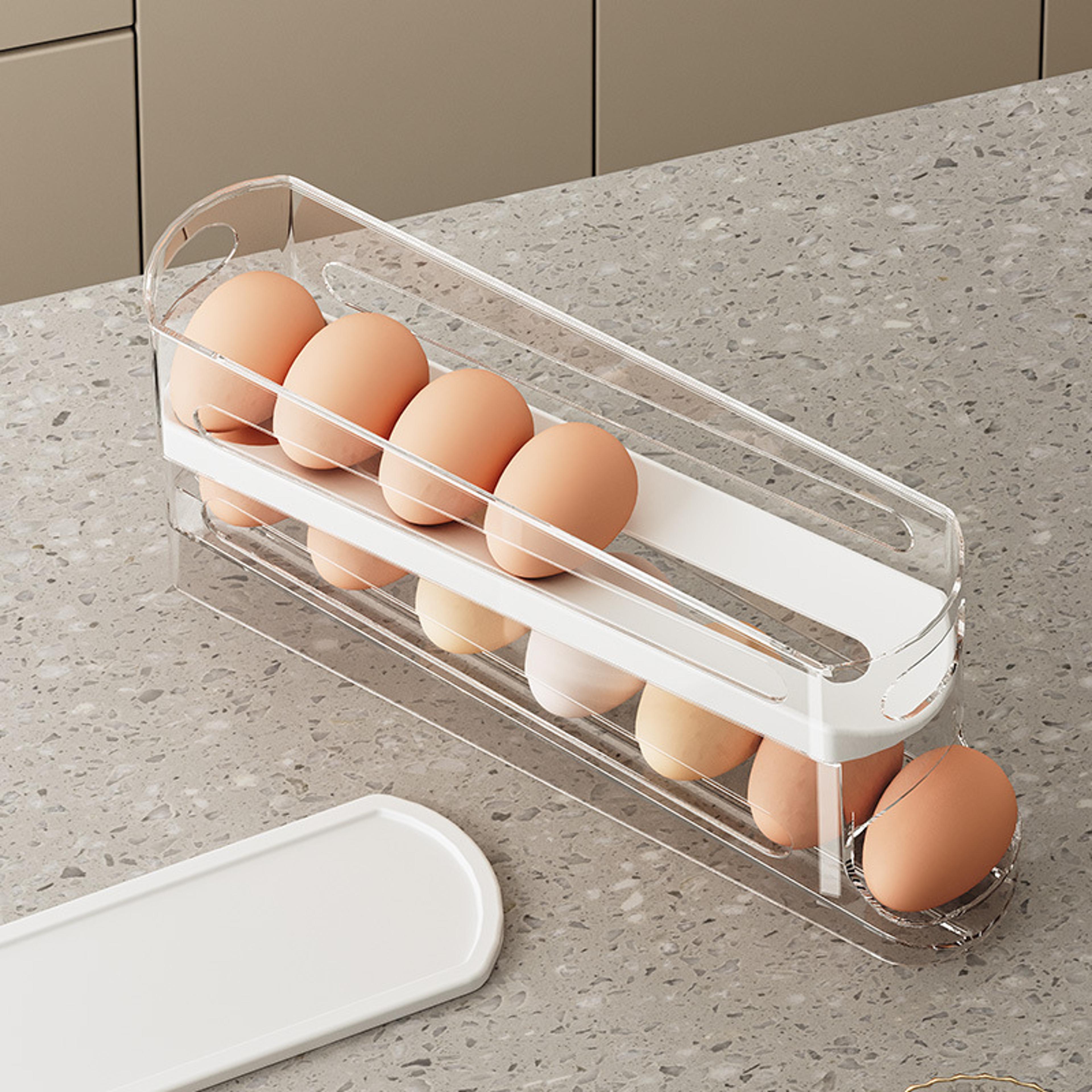 automatic rolling egg holder rack bilayer fridge storage box ladder style egg organizer dispenser for refrigerator