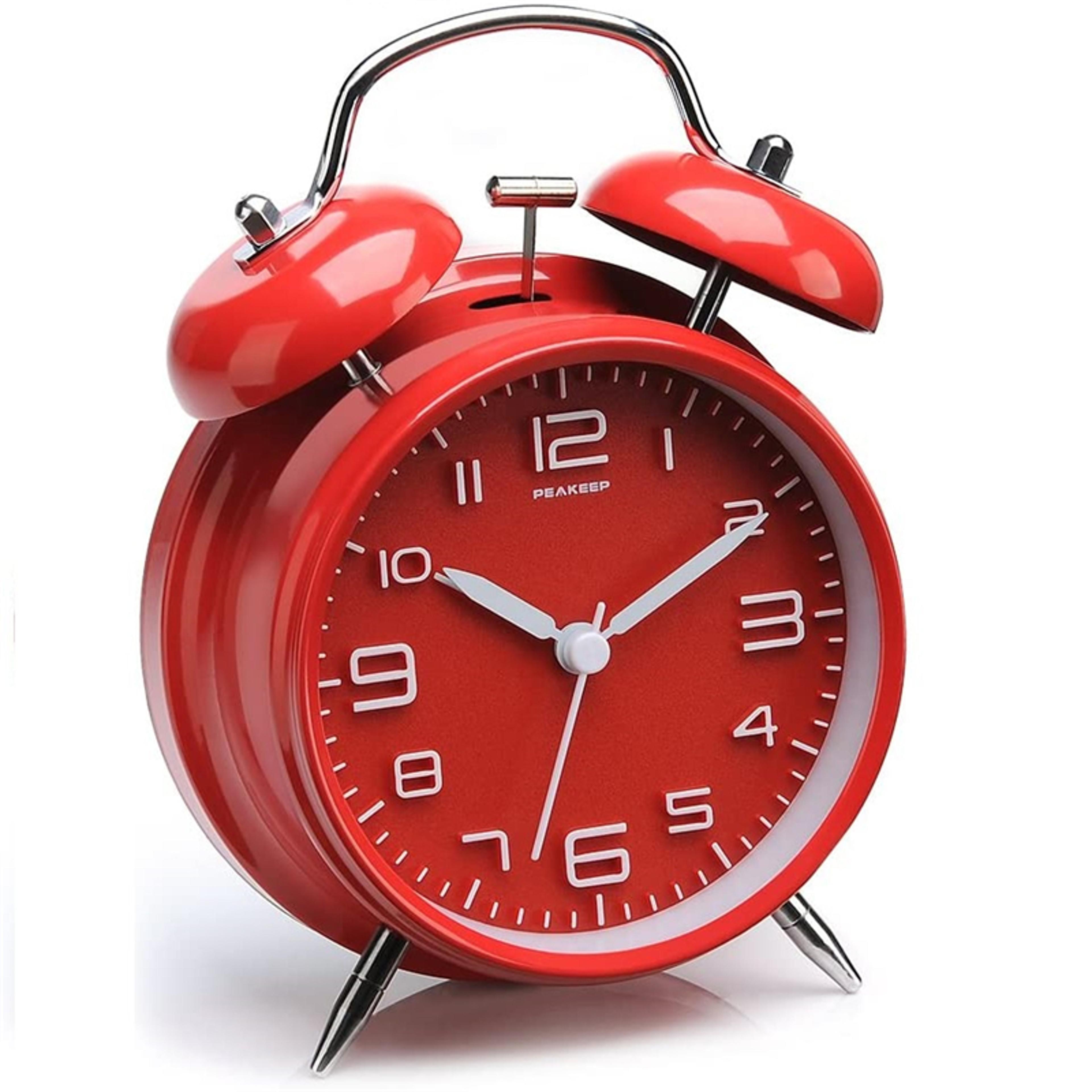 Metal Frame Twin Bell Alarm Clock With 3D Dial Backlight Battery Operated Desk Table Clock For Home 6