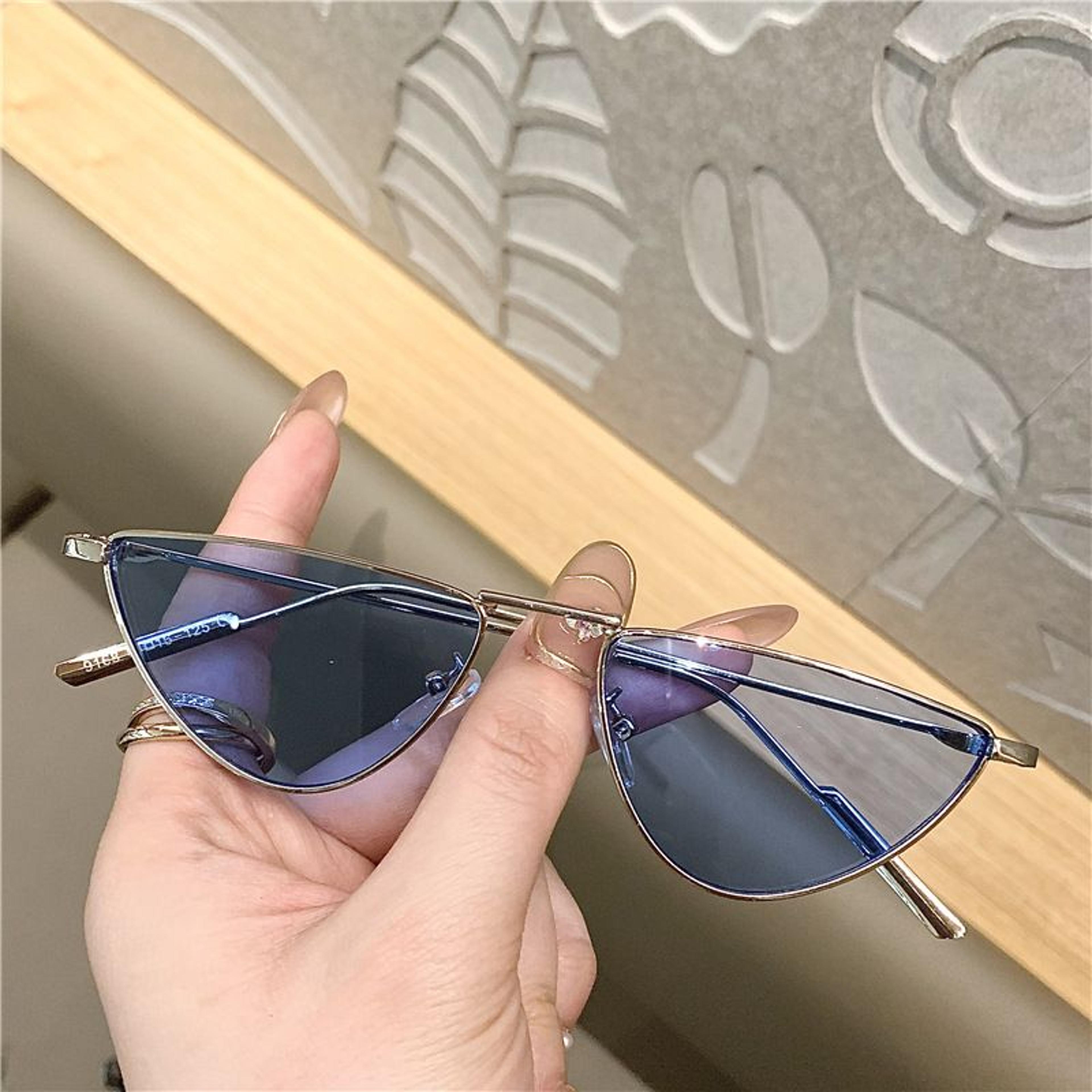 Fashion Metal Small Cat Eye Sunglasses For WomenTrendy Punk Style With Clear Ocean Lens Hip Hop Sha 2