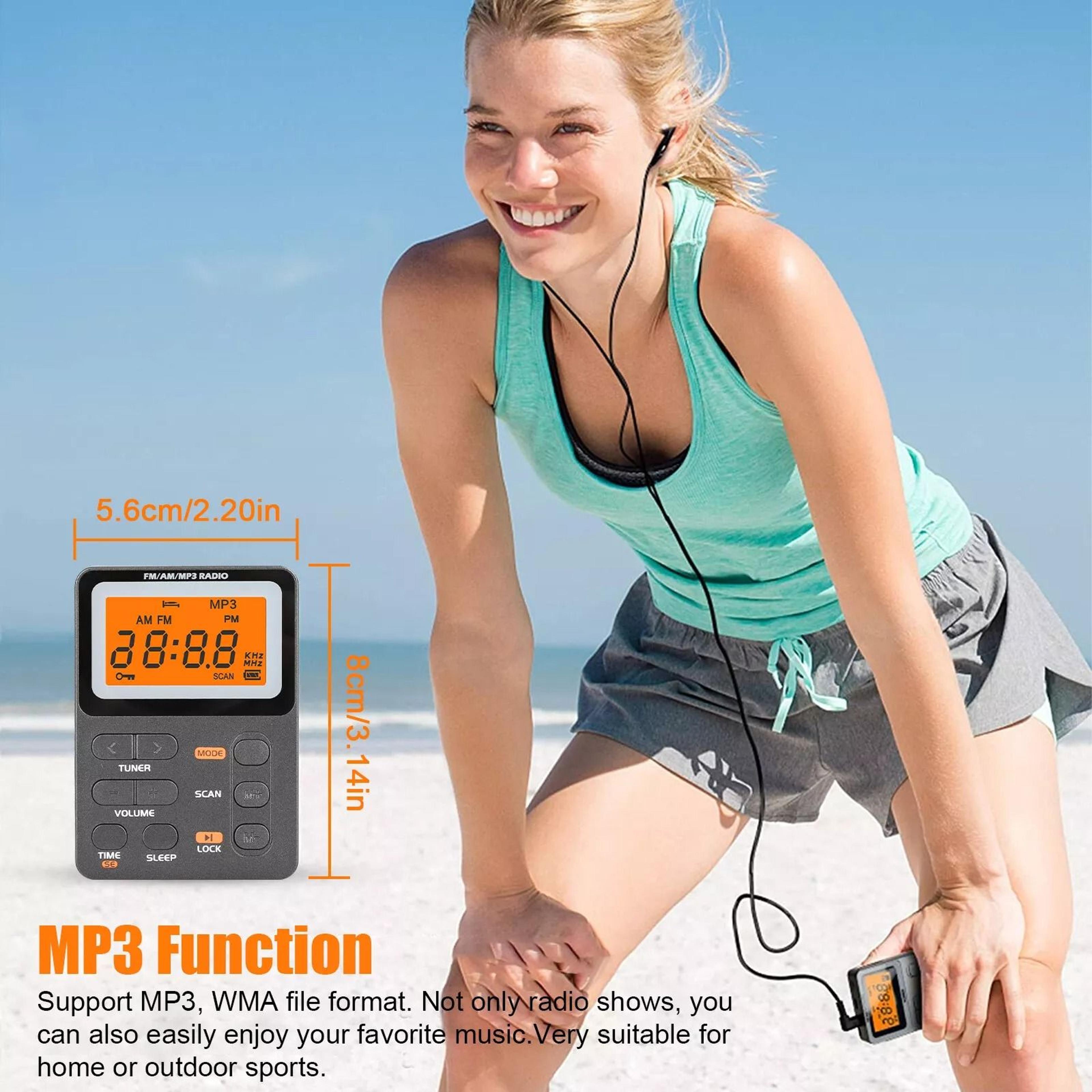 portable music player with fm radio & mp3 playback rechargeable, compact, & memory card slot