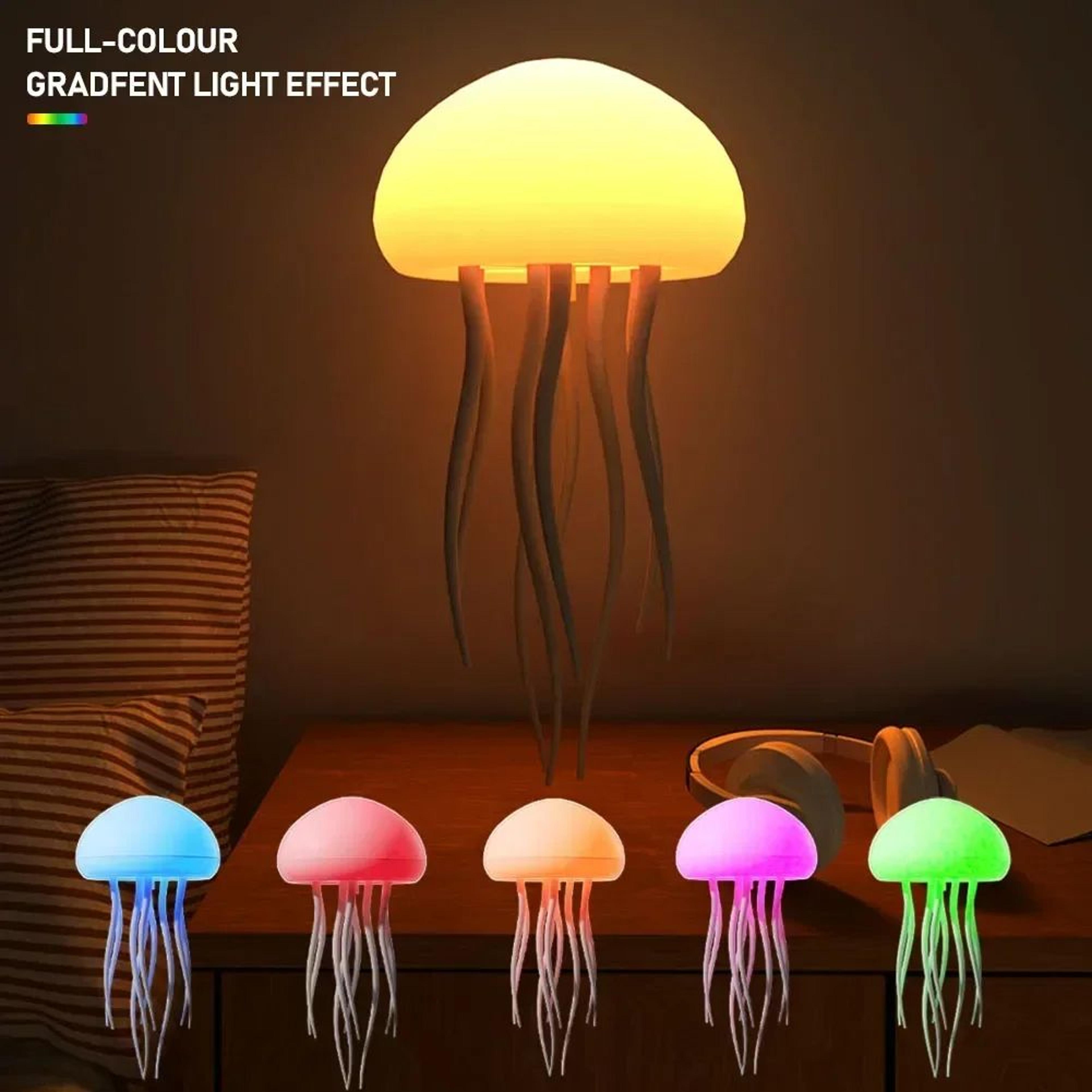 cartoon jellyfish night light rgb gradient cute led lamp with voice control, dancing jellyfish bedside lamp for kids