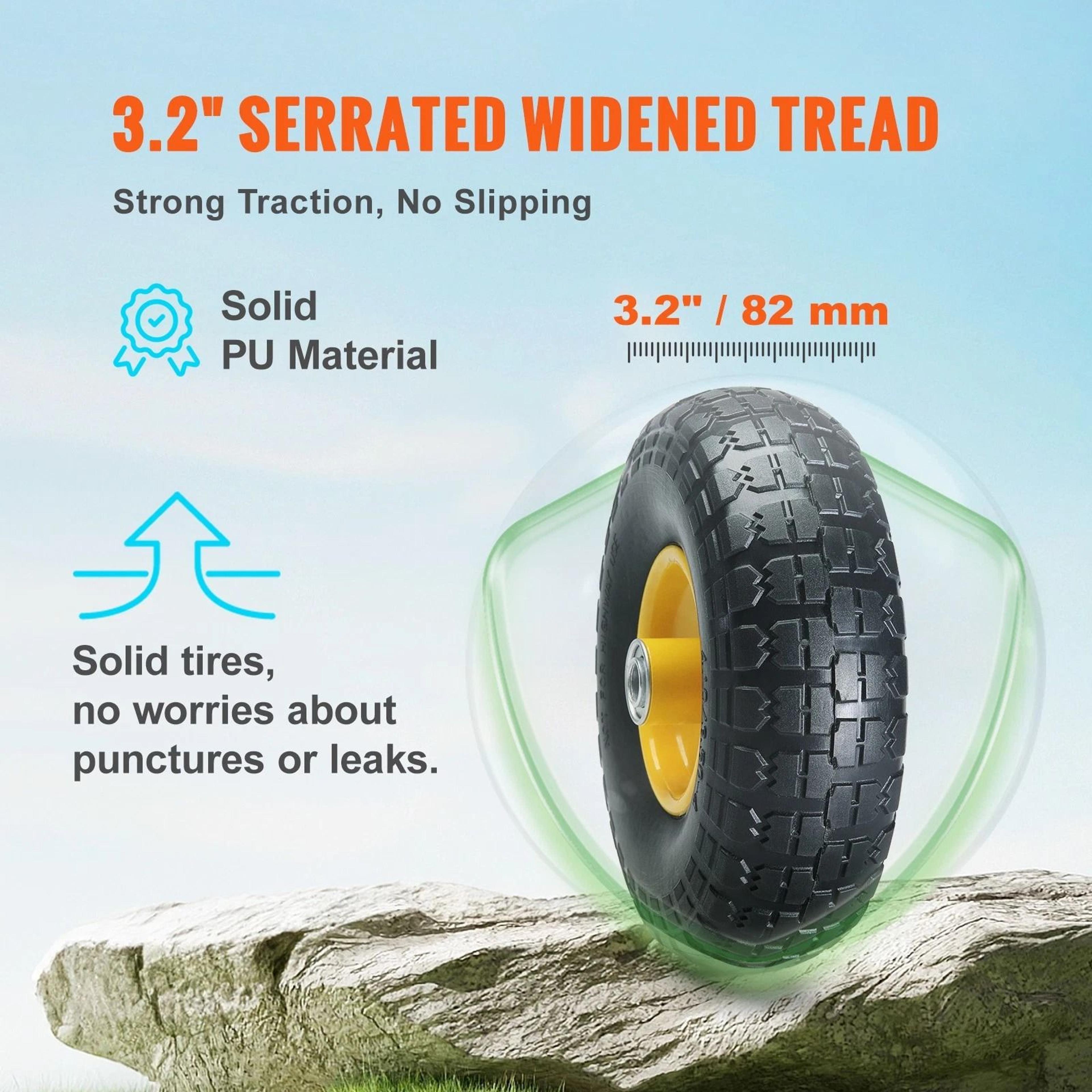 10 solid pu run-flat tire wheel – 2-pack, 400 lbs capacity, flat-free tubeless tire for heavy-duty equipment
