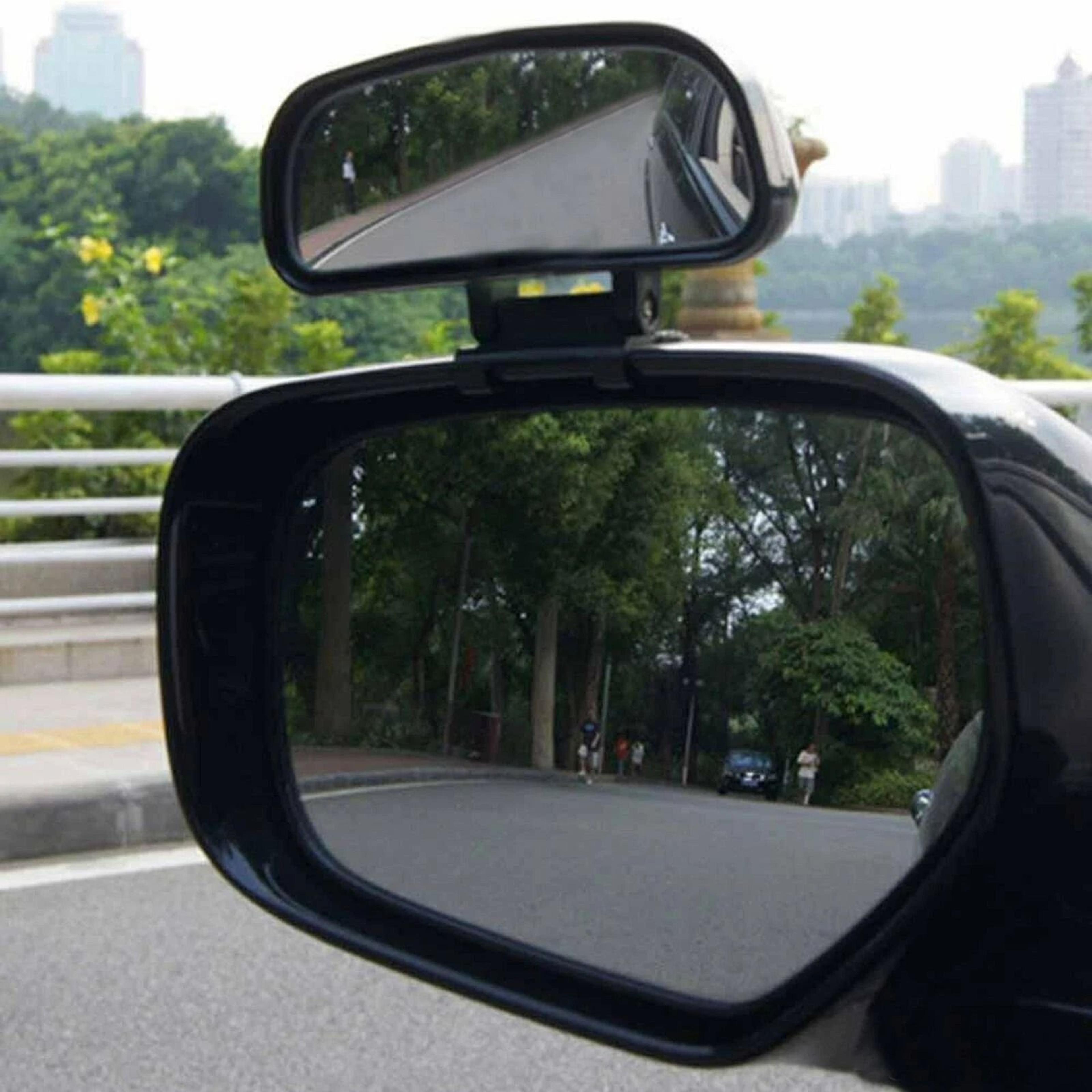 car blind spot mirror, extra large adjustable wide angle add-on for driver/passenger side