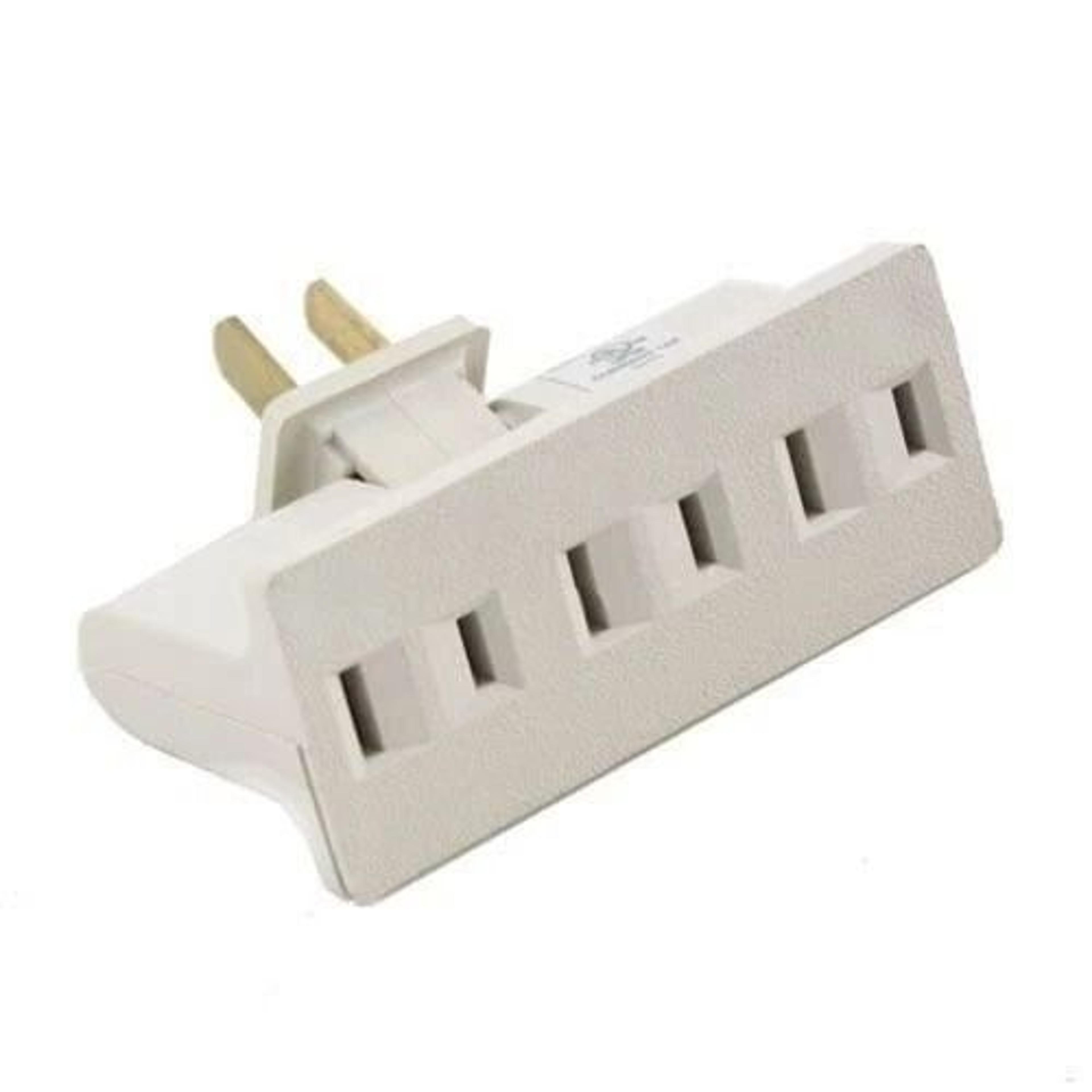 3 outlet grounded power adapter, 2 prong swivel wall tap, ul listed, space-saving beige design