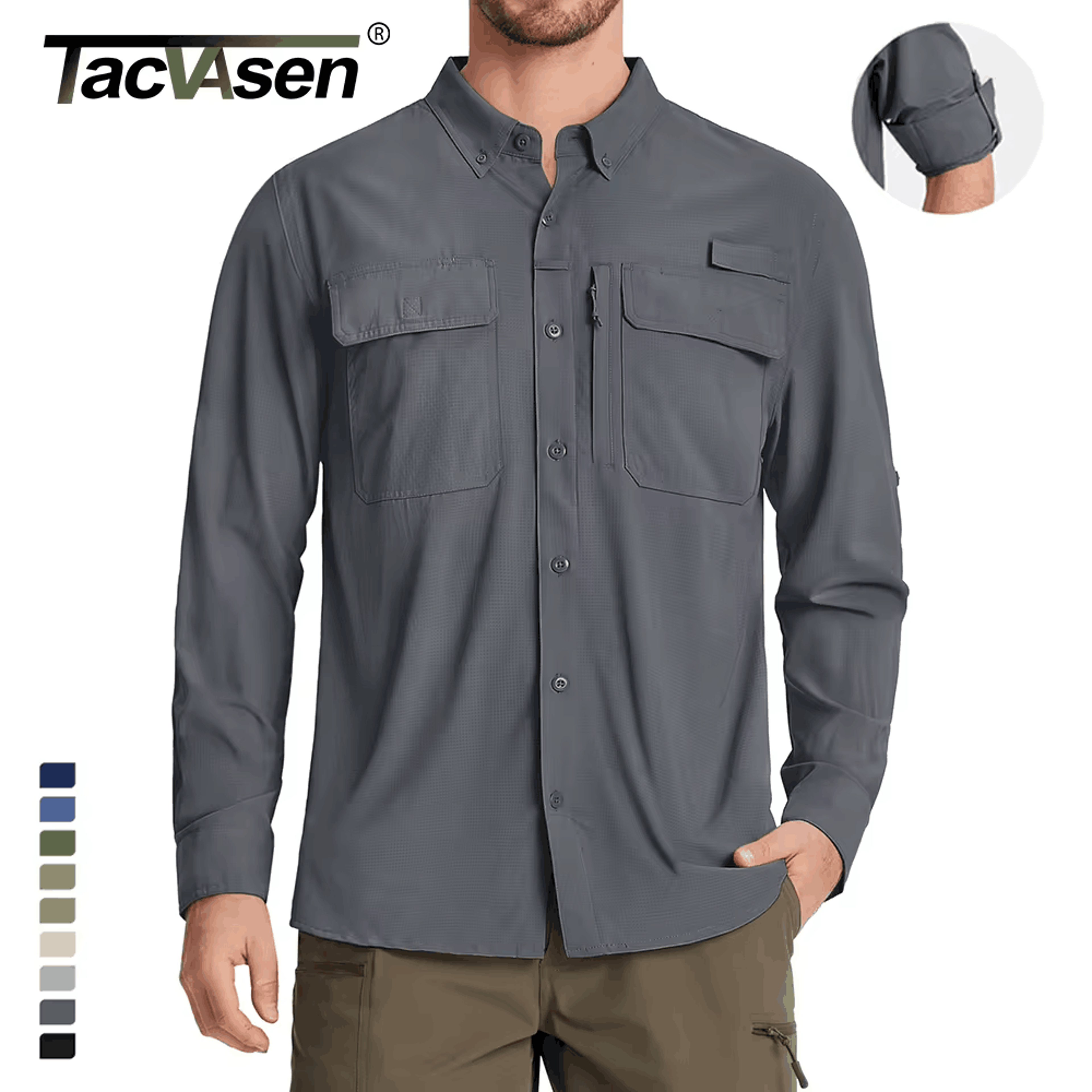 men fishing shirt, quick-dry long sleeve mesh breathable outdoor shirt for hiking, work & cargo