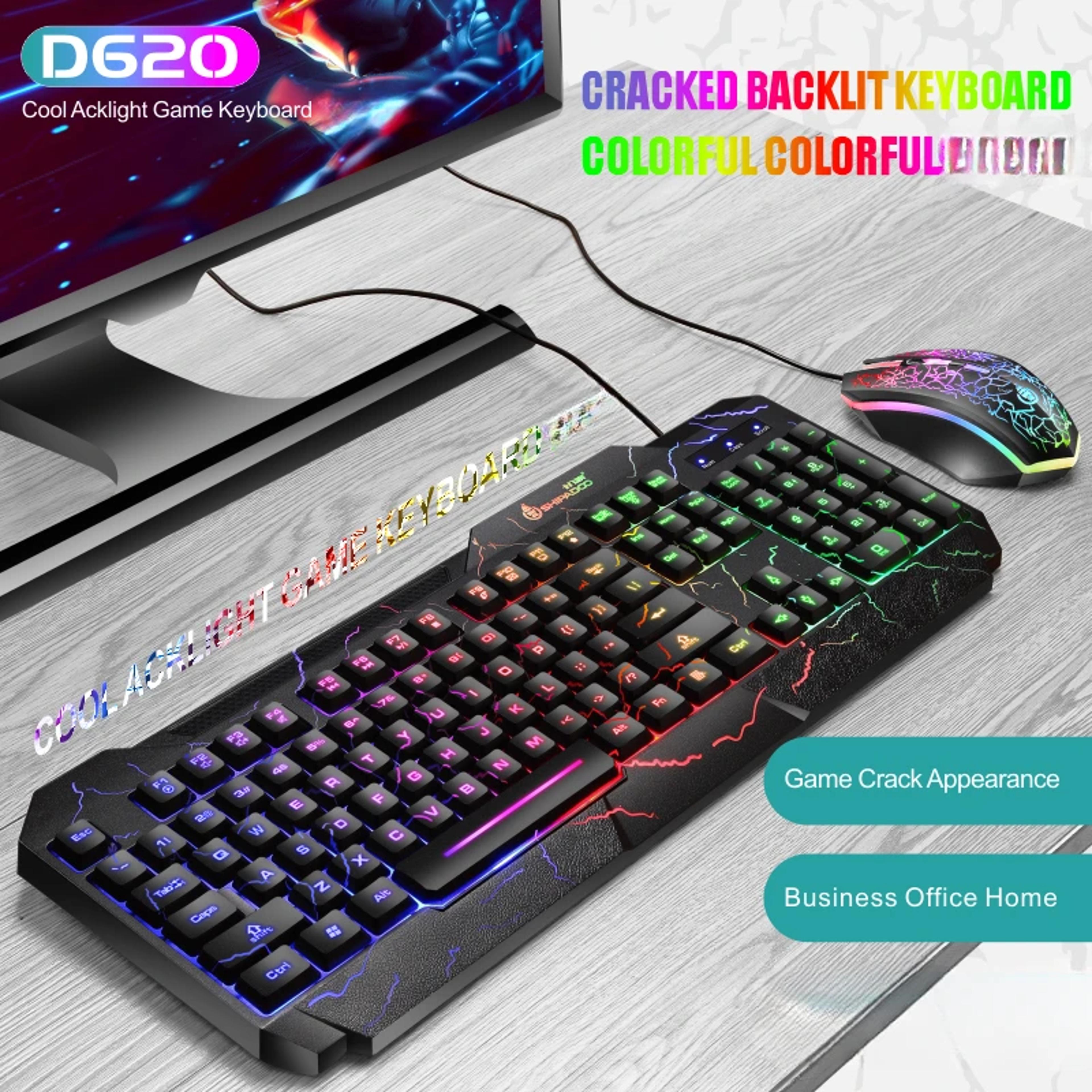 rgb backlit shipadoo 104-key mechanical wired gaming keyboard and mouse set, waterproof black crackle finish