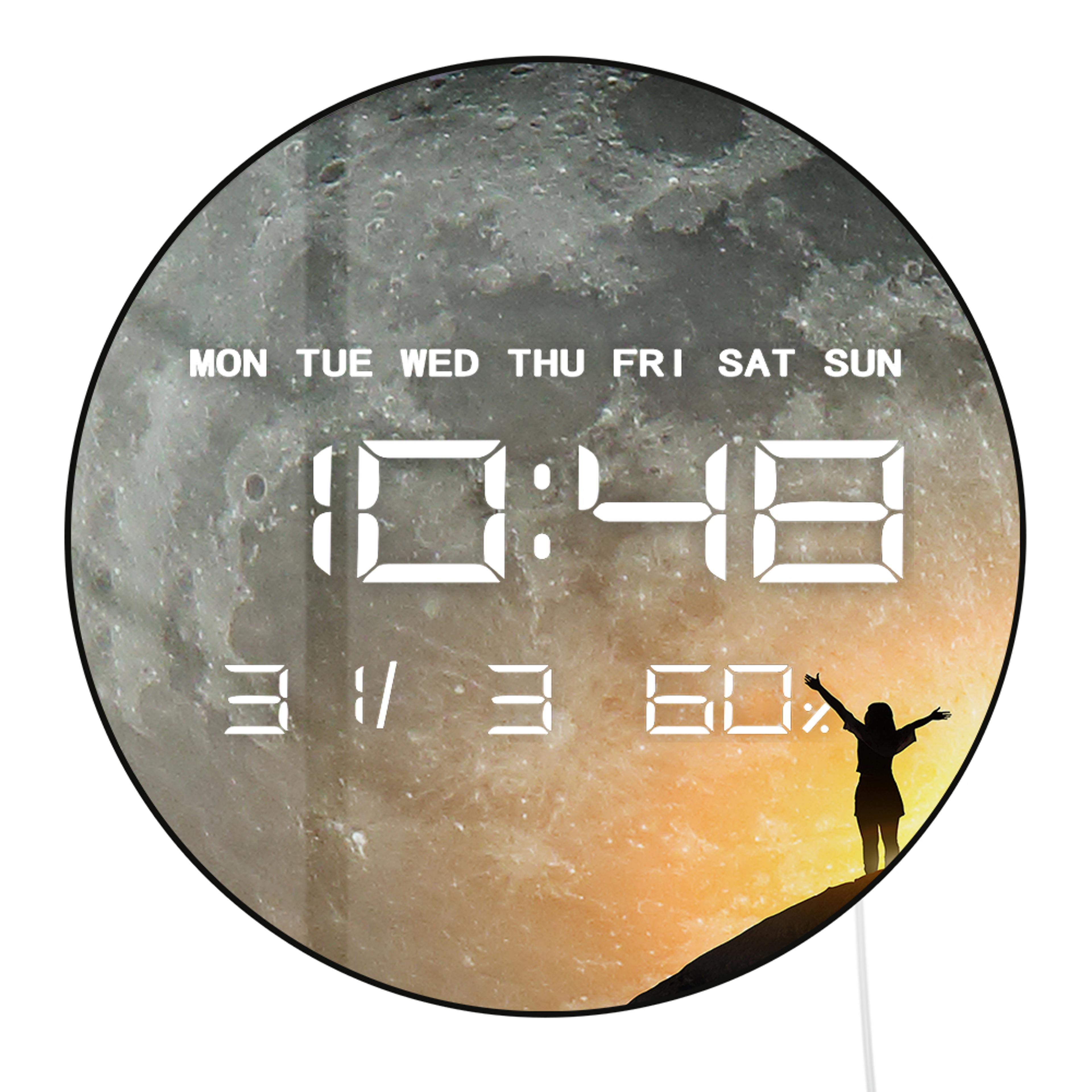 large display moon phase digital wall clock, milky way celestial home decor led numeric clock for desk and wall use