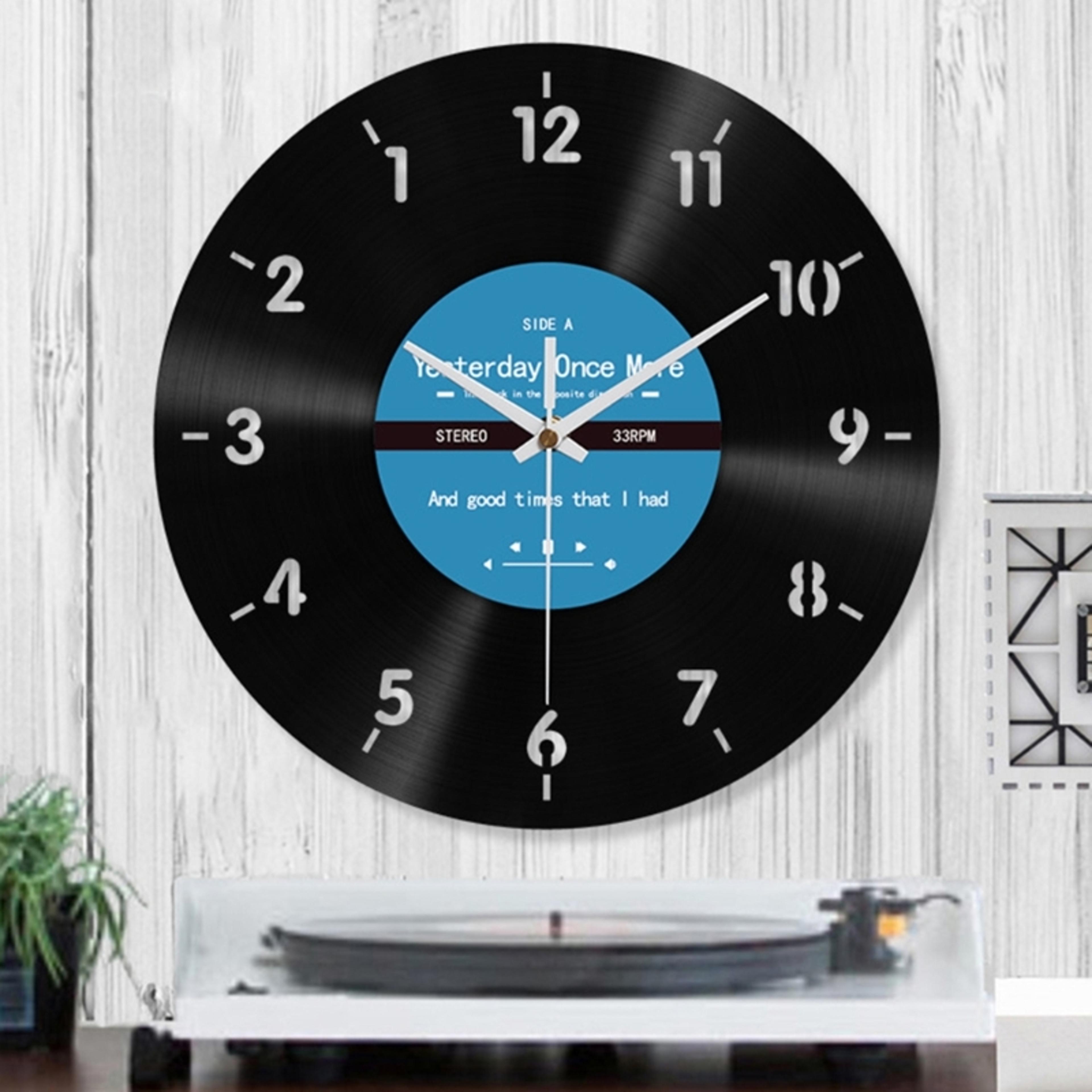 reverse wall clock for bedroom living room, elegant counterclockwise wall clock 12inch, quiet acrylic vinyls record desi