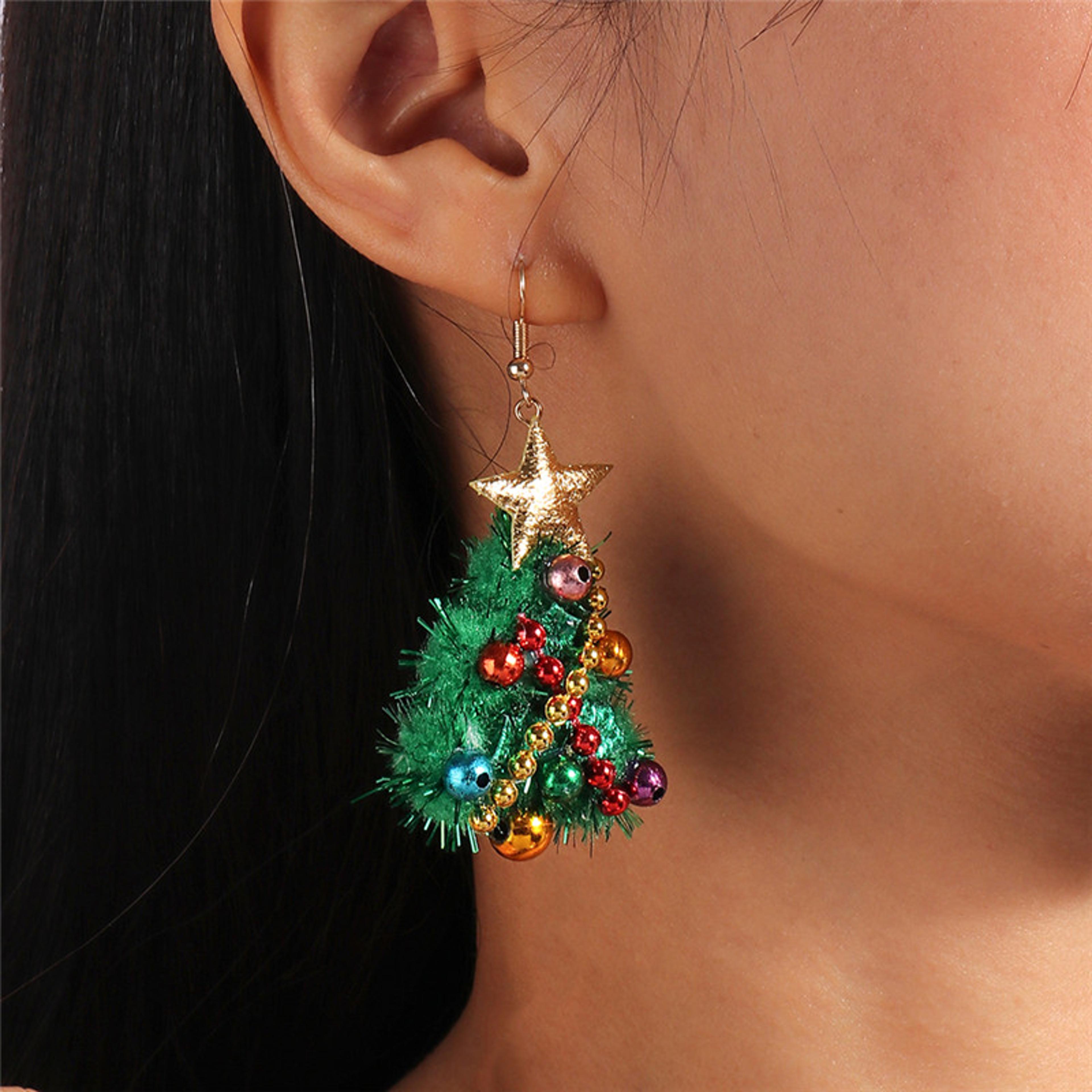 newest jewelry accessories, lucky star pine tree earrings, fashion christmas tree earrings, for women and girls