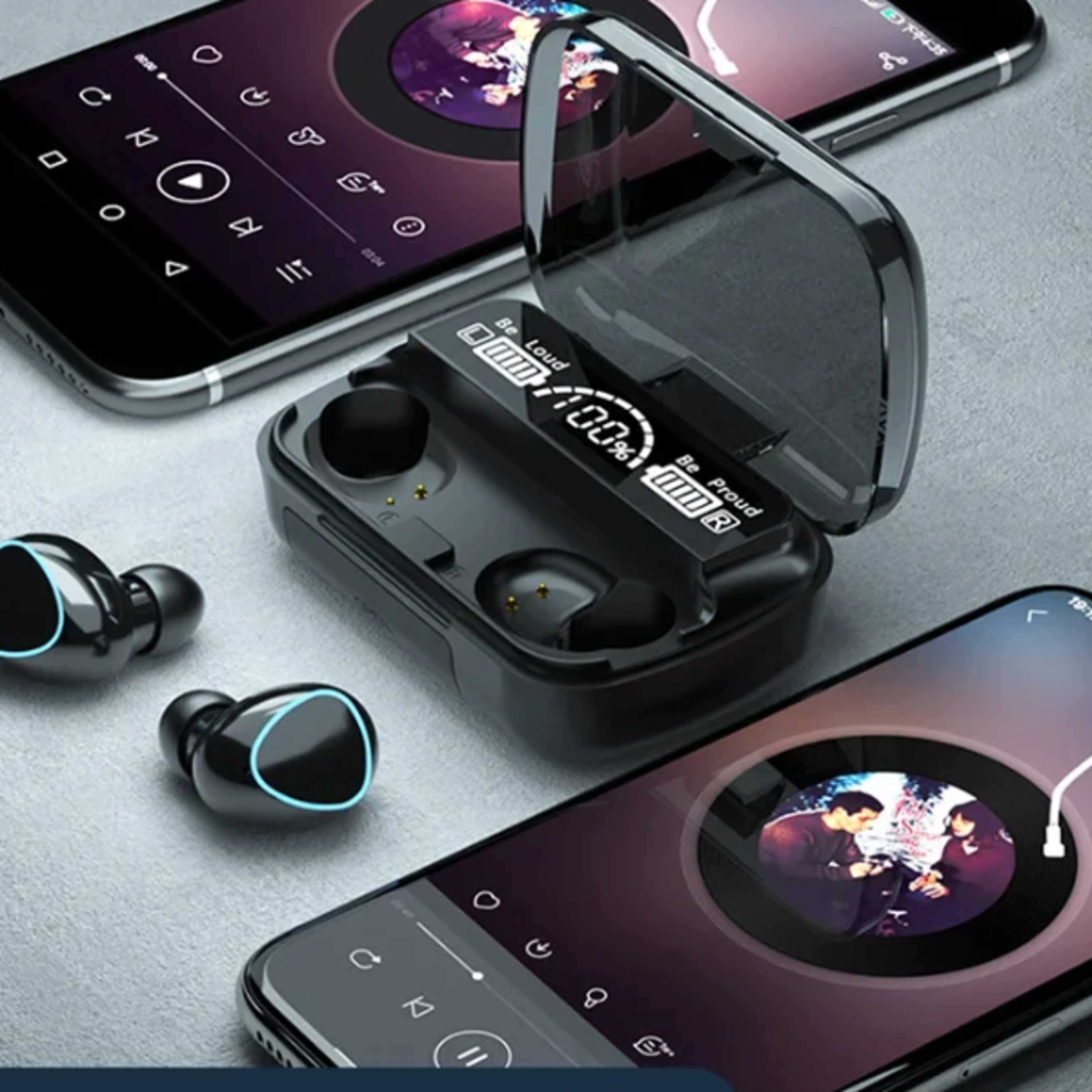 wireless bluetooth earbuds with led display, hifi stereo sound & waterproof design