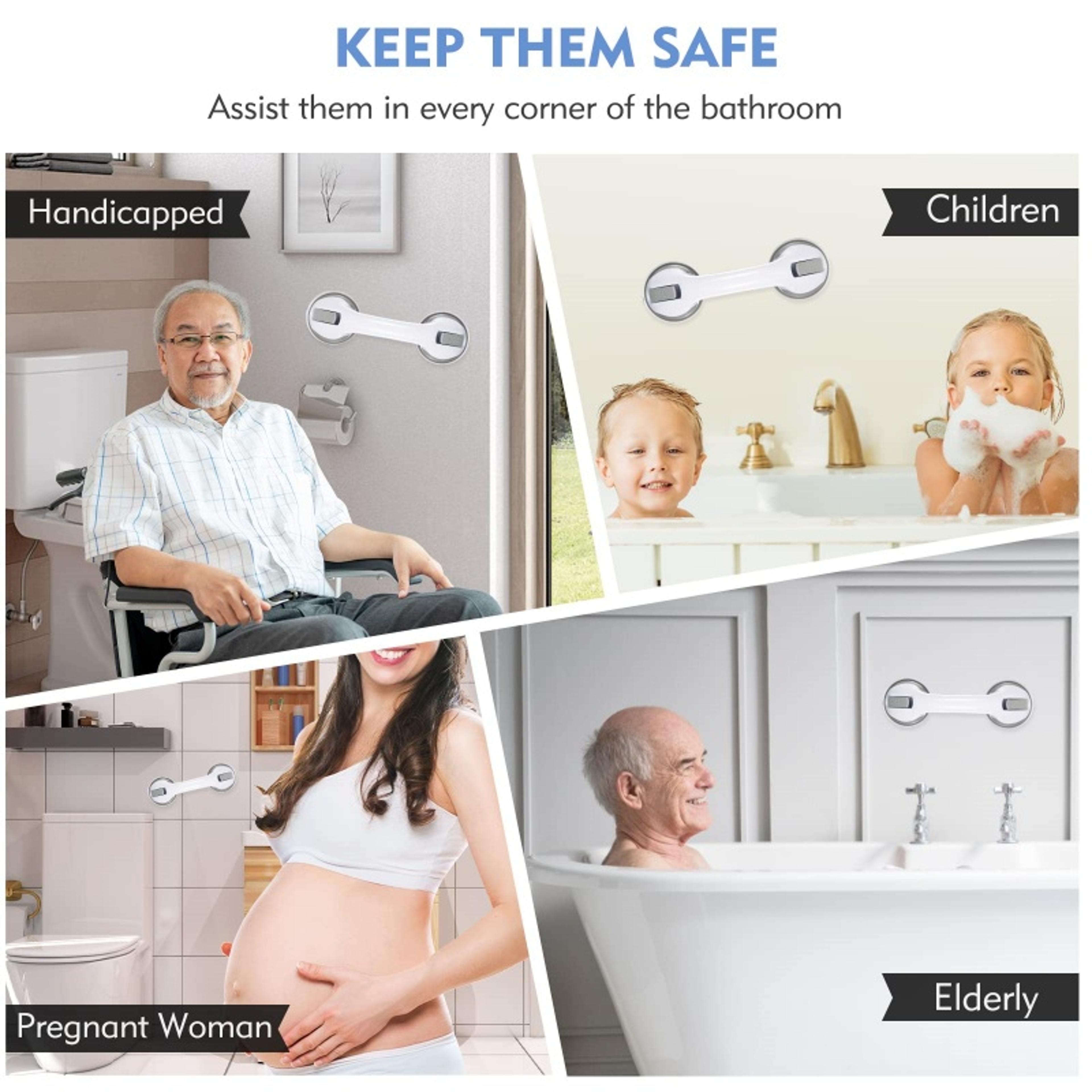 SecureGrip Suction Shower Grab Bars No Drill Bathroom Safety Handles For Seniors  Kids 4
