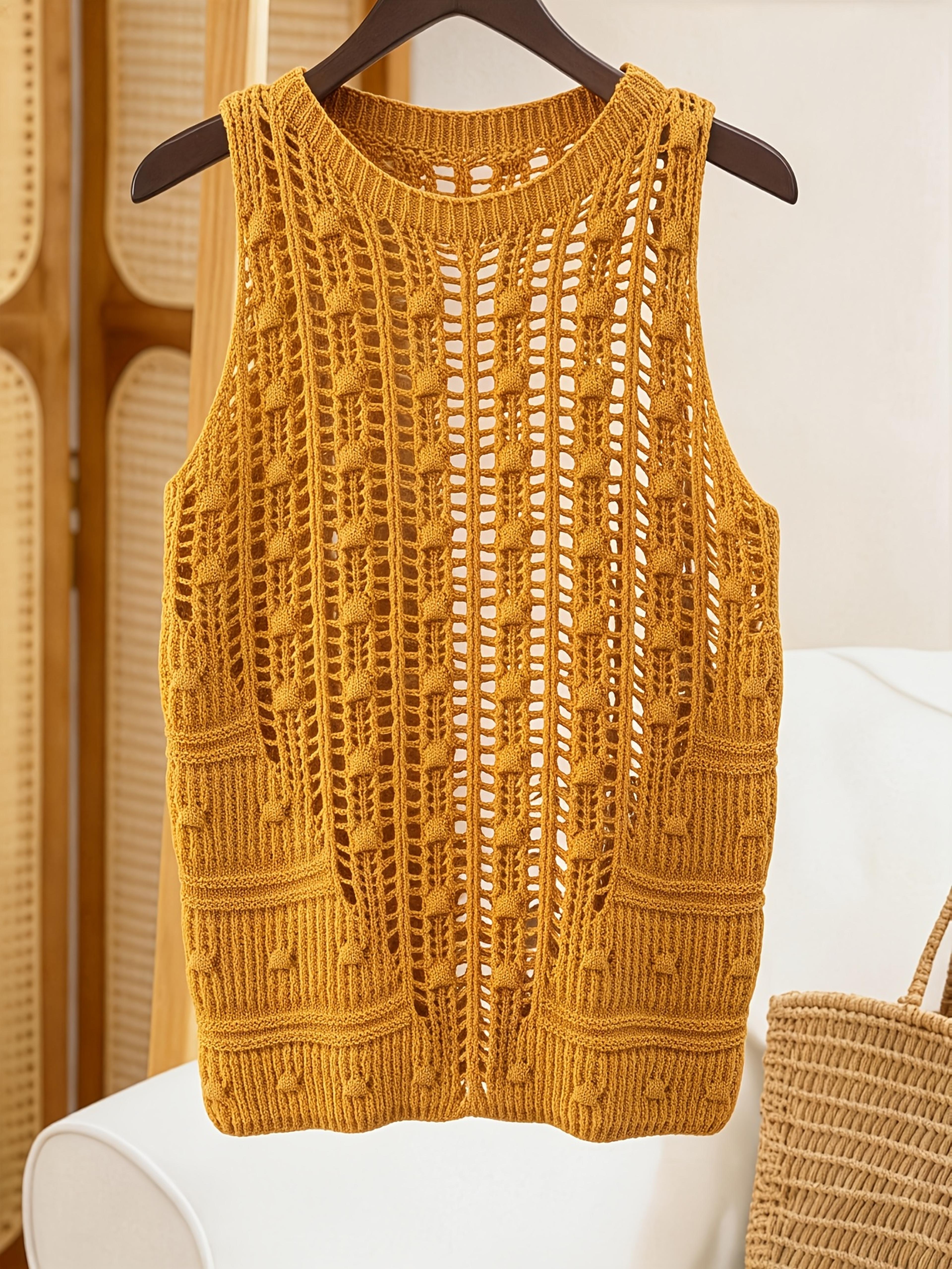 Pearl Accent Crochet Halter Knit Top Breathable Crochet Halter Top For Summer Style 1