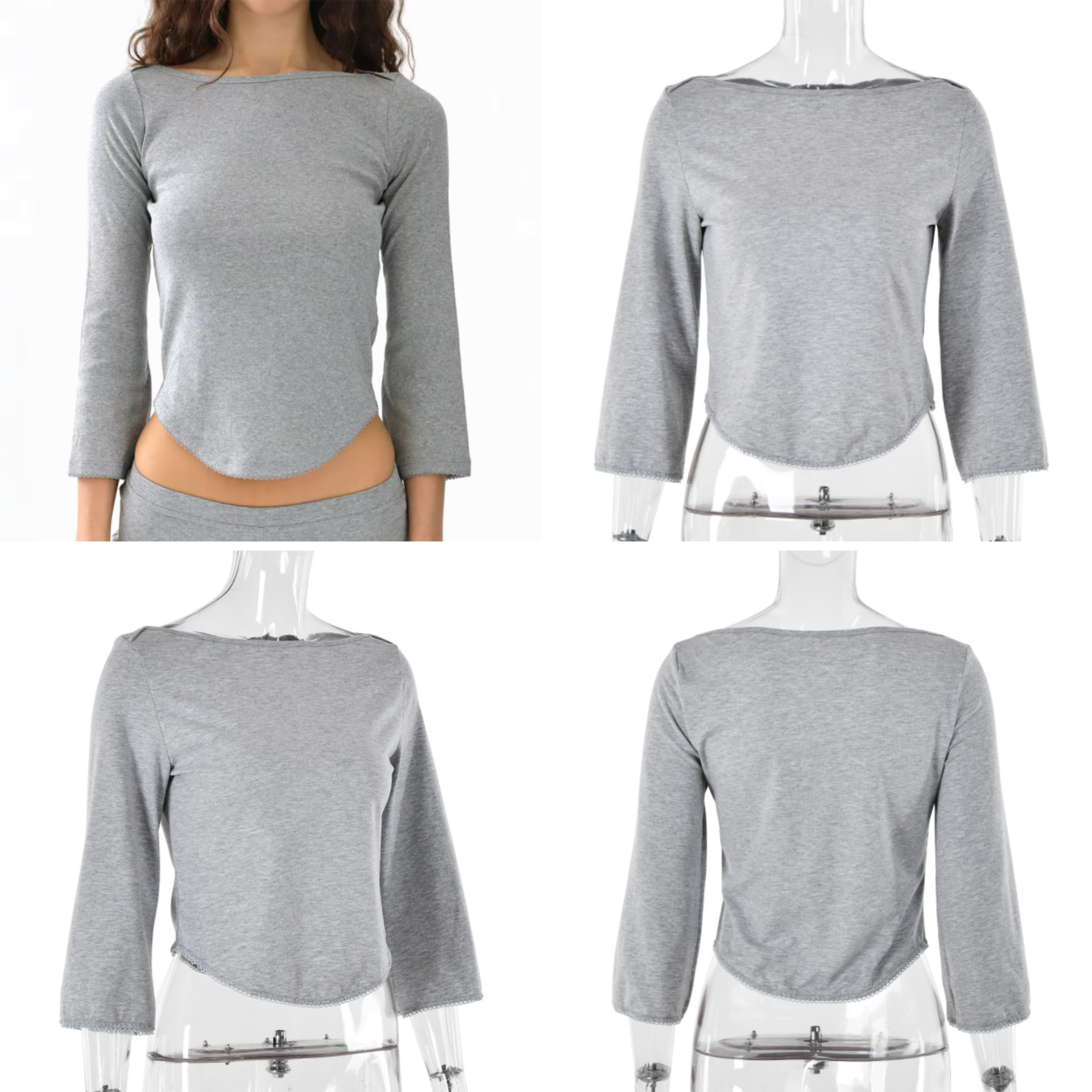Lace Trim Balletcore Slim Tee For Women Soft Minimalist White Spring Summer Top 4