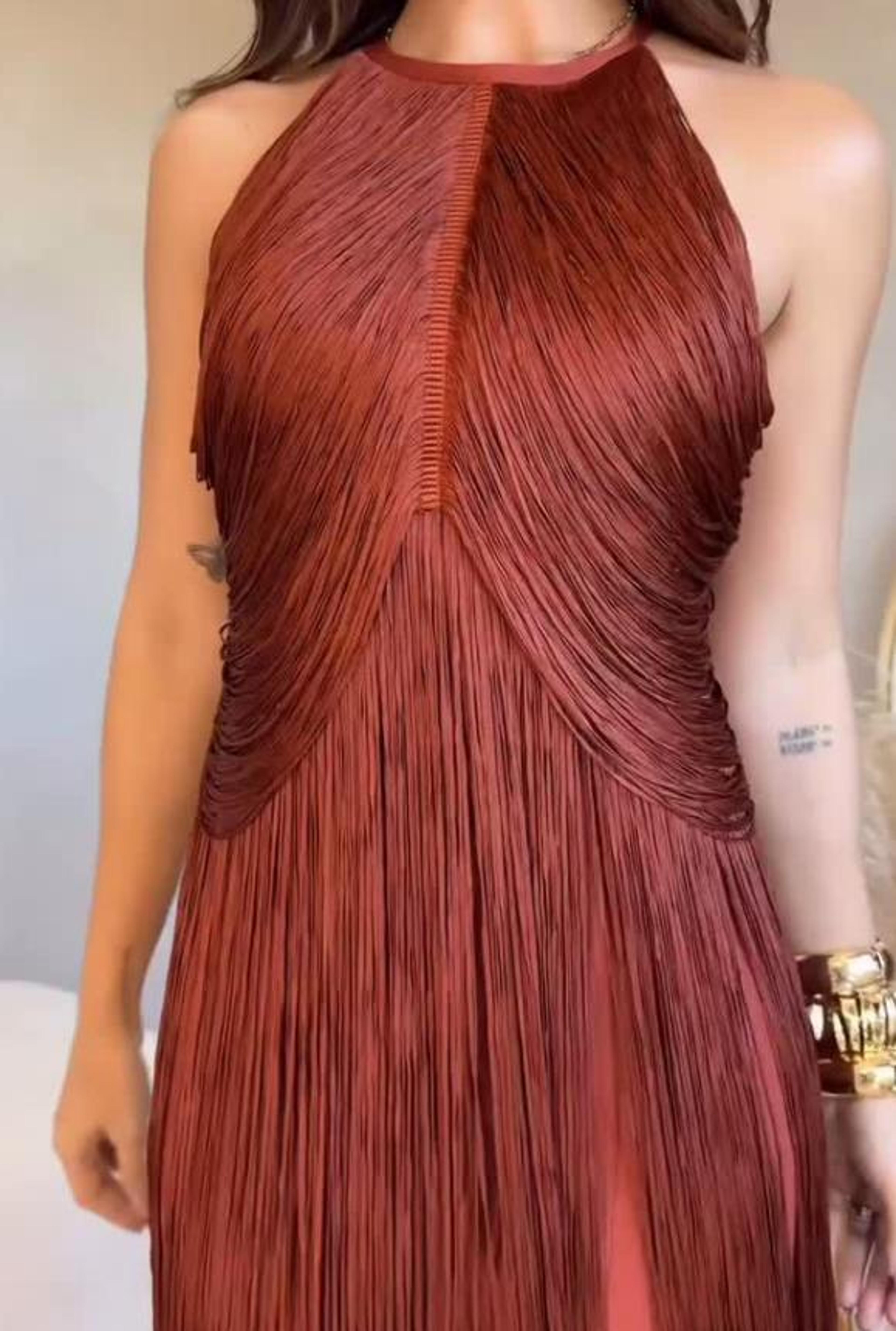 elegant tassel halter maxi dress for women sleeveless slim fit summer evening dress