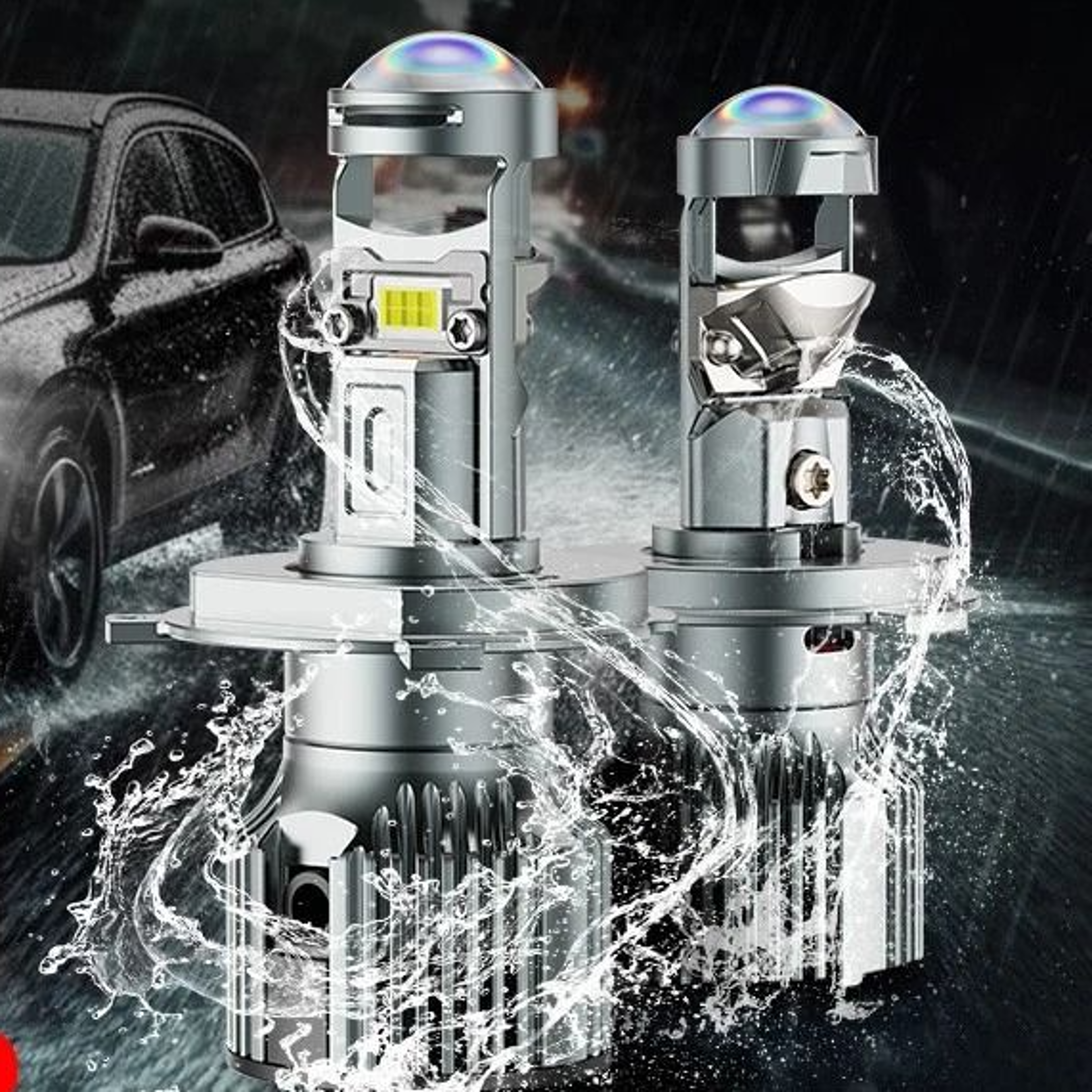 high/low beam h4 led headlight kit, ultra bright bulbs, waterproof, 6500k white light, efficient cooling
