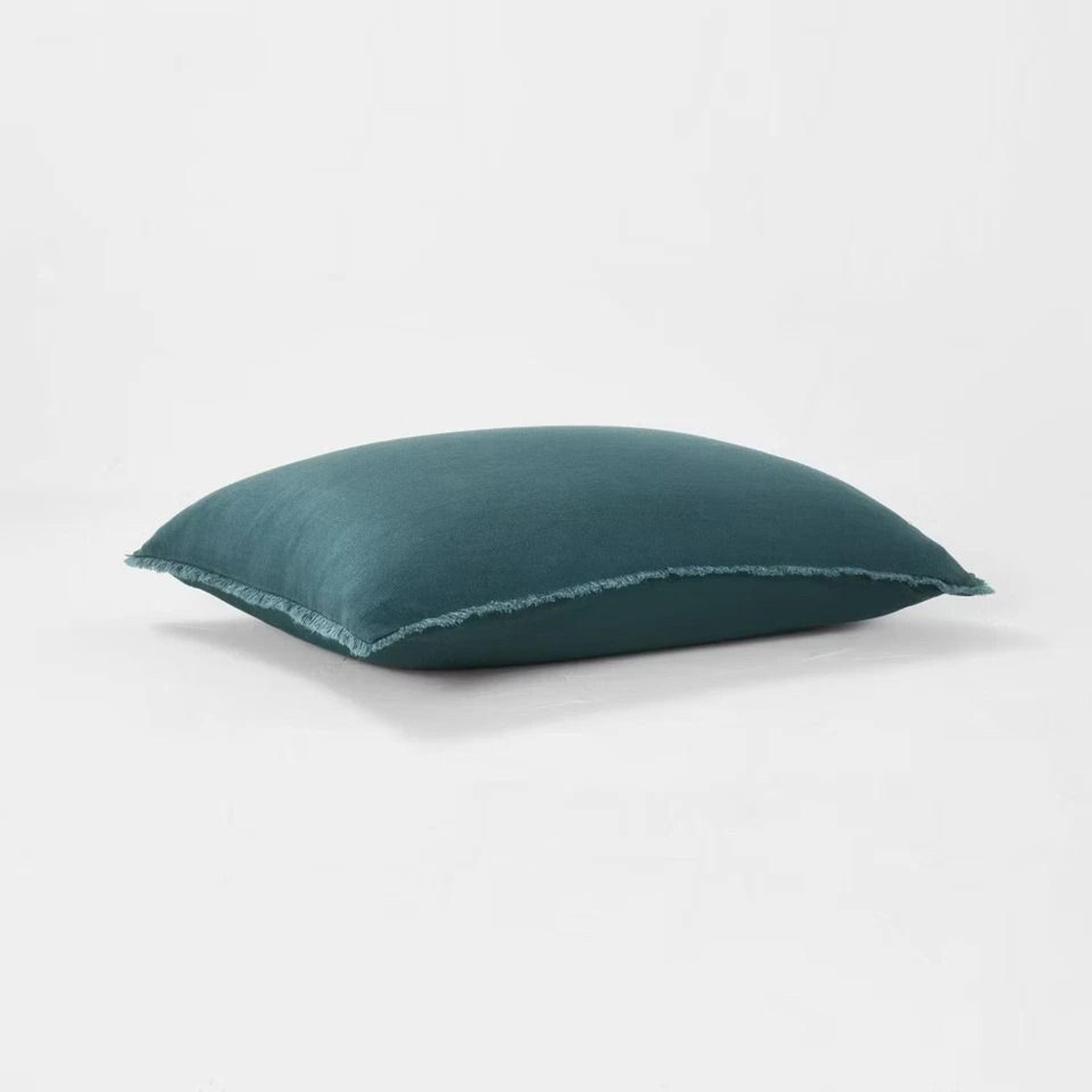 Dark Teal Blue FullQueen Heavyweight Linen Blend Comforter  Sham SetCotton Sateen Backing 1