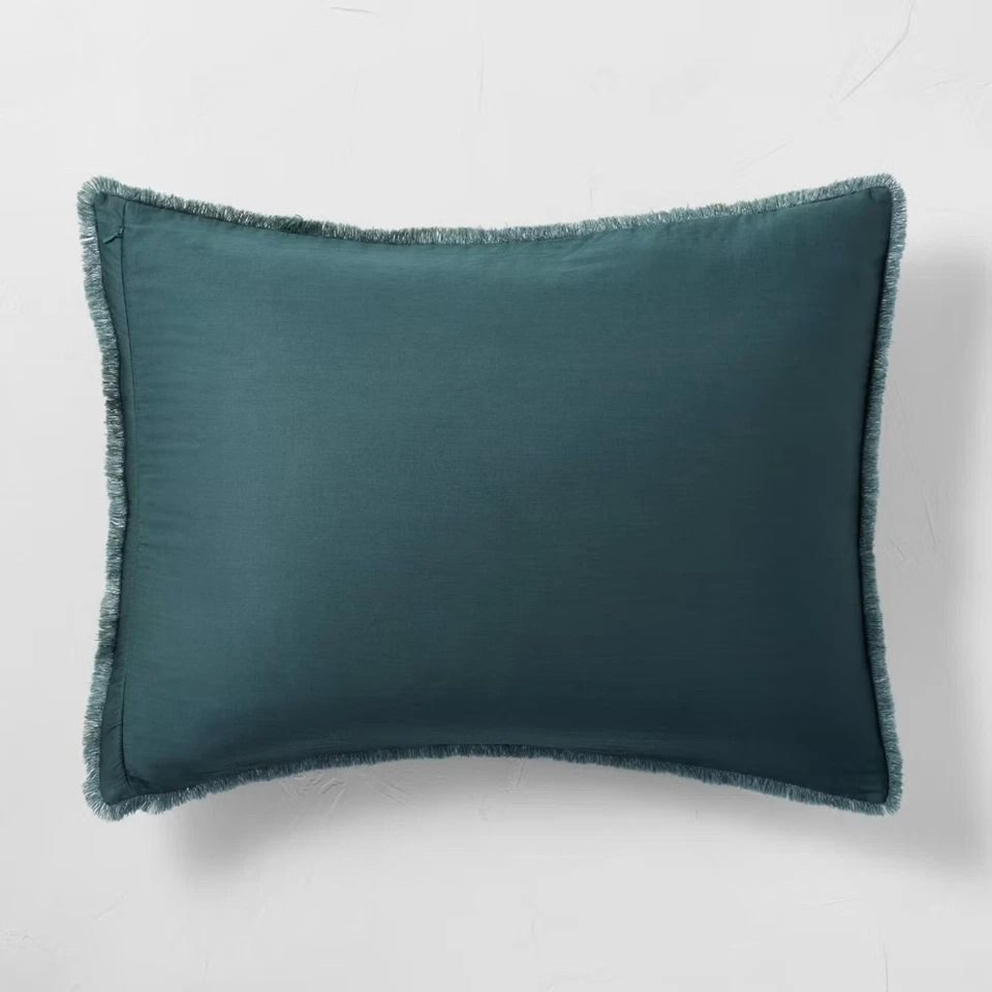 Dark Teal Blue FullQueen Heavyweight Linen Blend Comforter  Sham SetCotton Sateen Backing 2