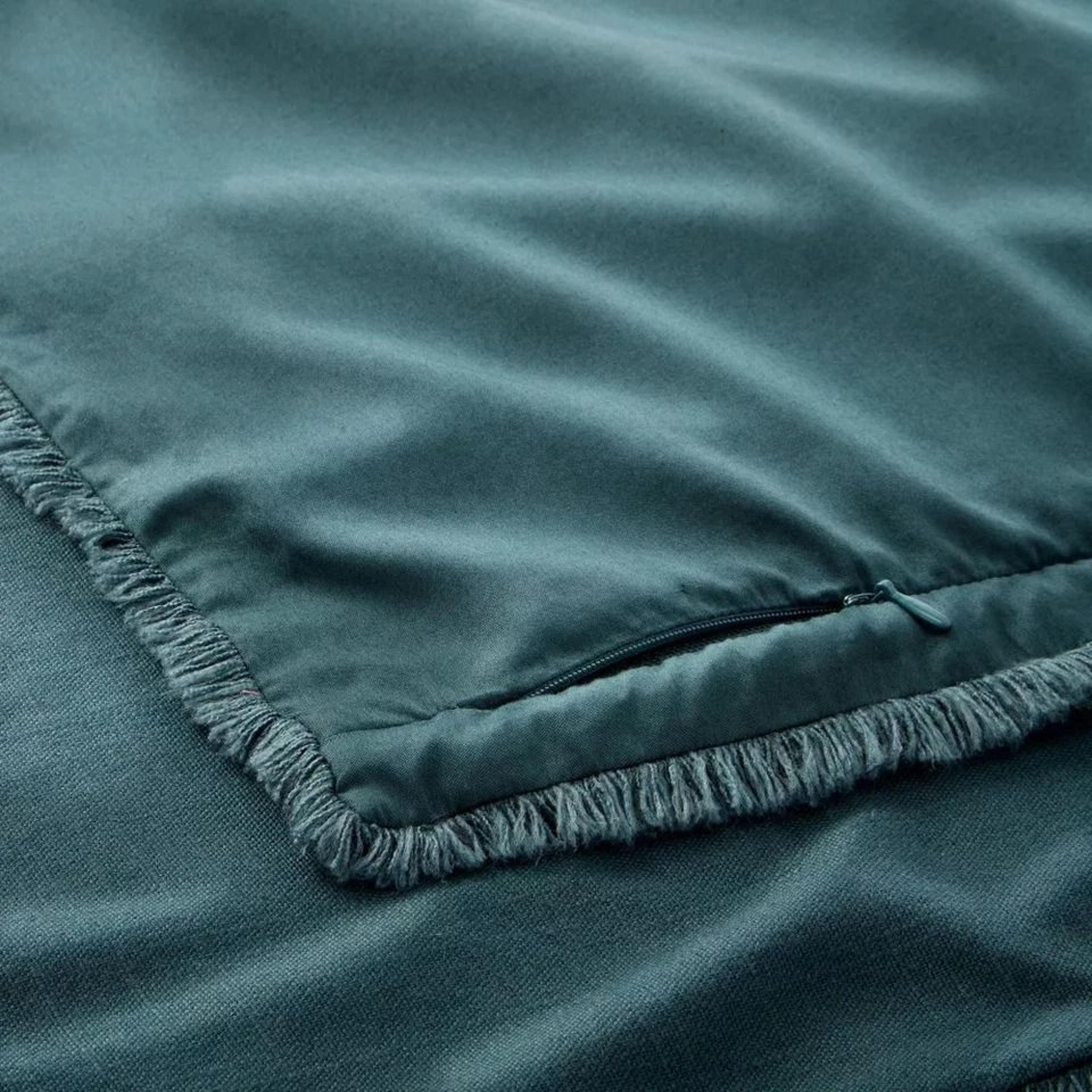 Dark Teal Blue FullQueen Heavyweight Linen Blend Comforter  Sham SetCotton Sateen Backing 3