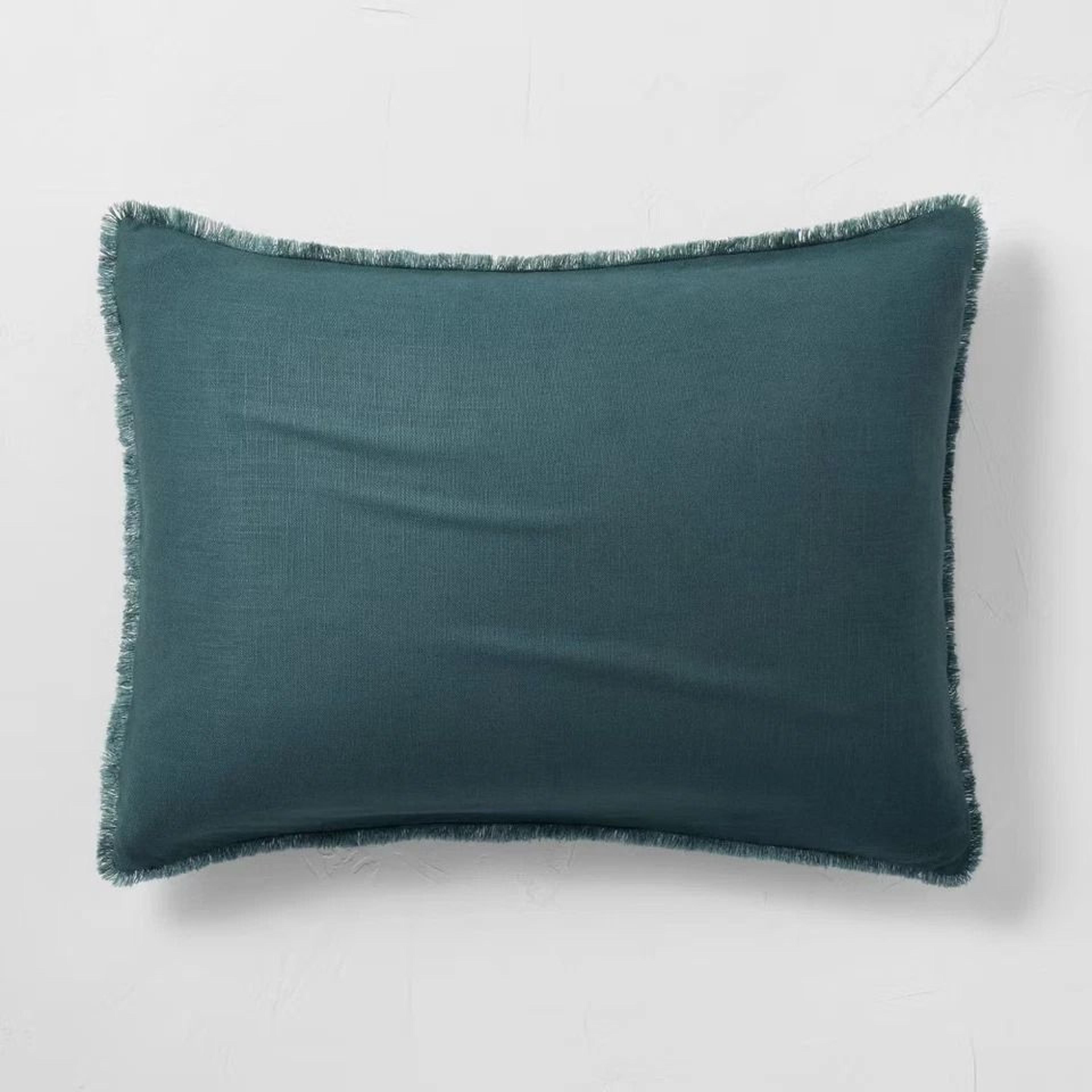Dark Teal Blue FullQueen Heavyweight Linen Blend Comforter  Sham SetCotton Sateen Backing 4