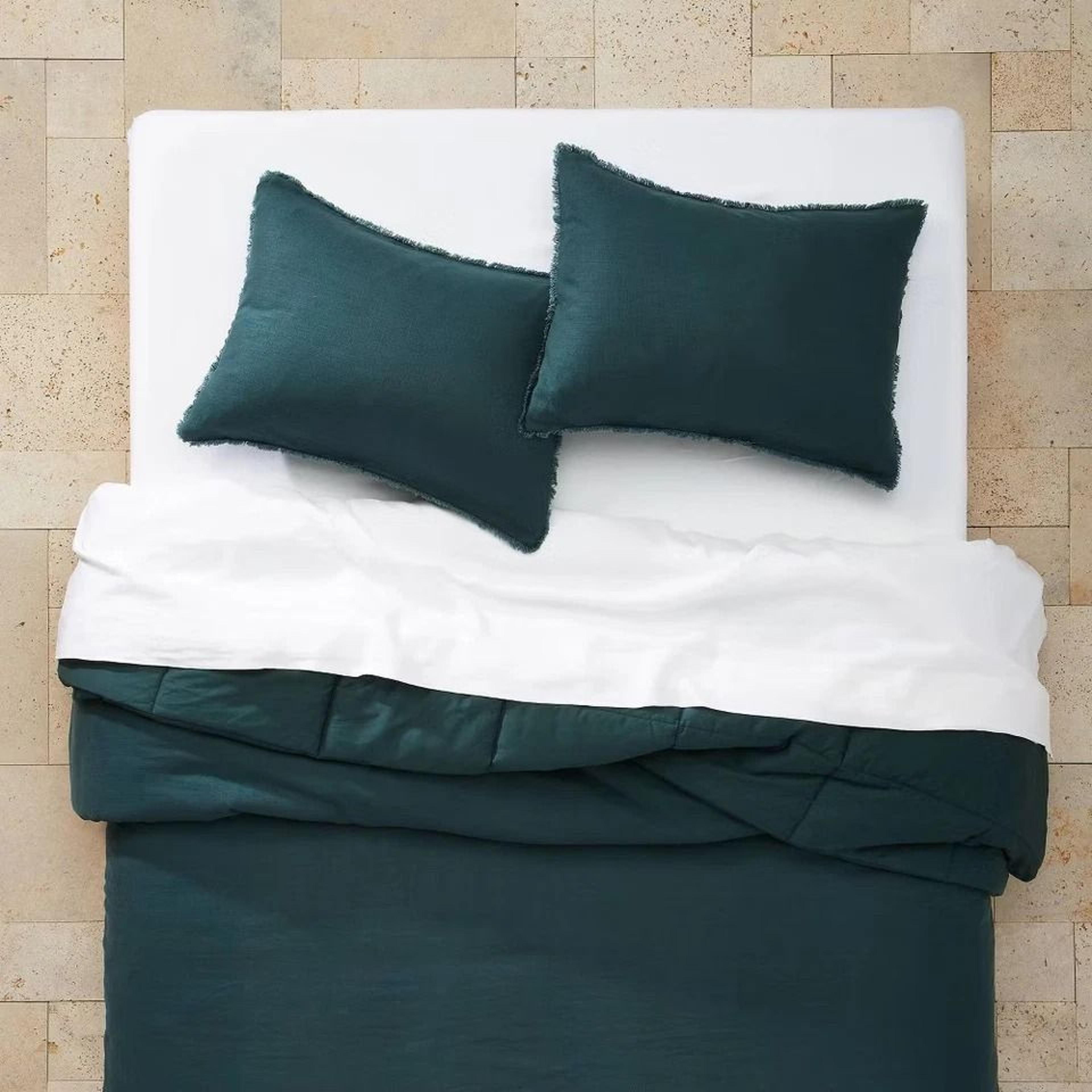 Dark Teal Blue FullQueen Heavyweight Linen Blend Comforter  Sham SetCotton Sateen Backing 6