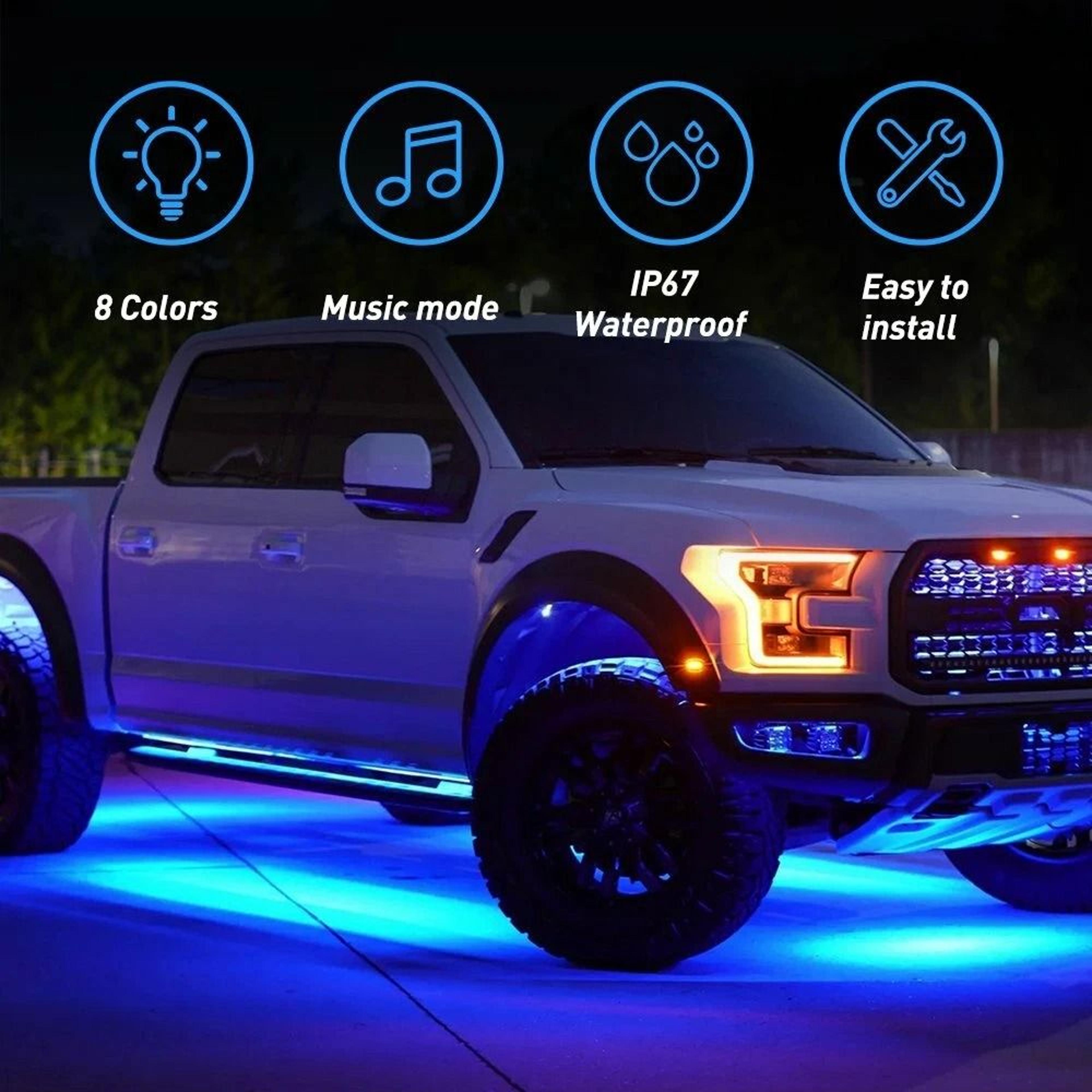 LED Under Car Glow System RGB Neon Tube Kit Underglow Underbody Lights MultiColor Music Sync Lighti 9