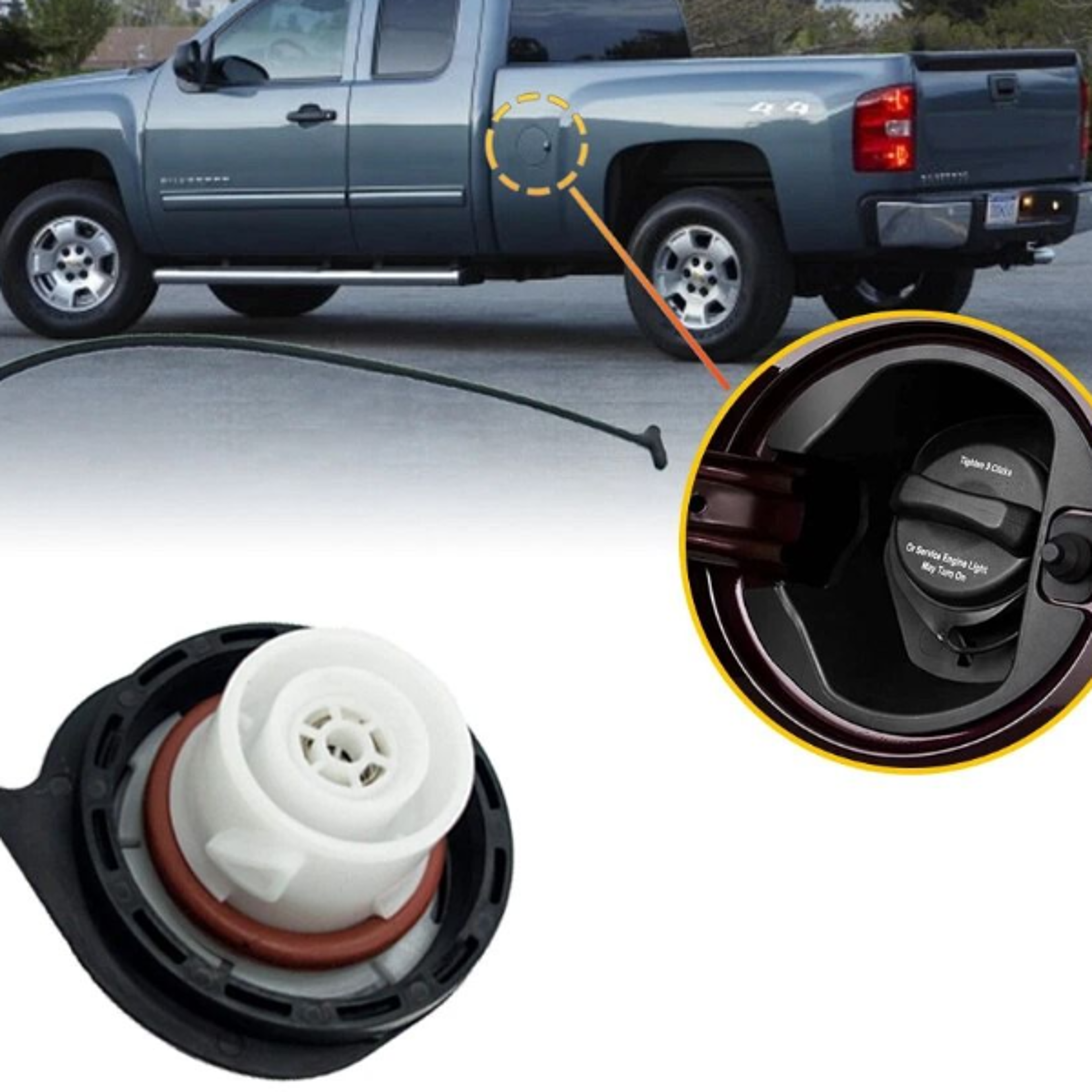 gm silverado fuel gas tank filler cap w/tether, high-quality replacement, easy installation
