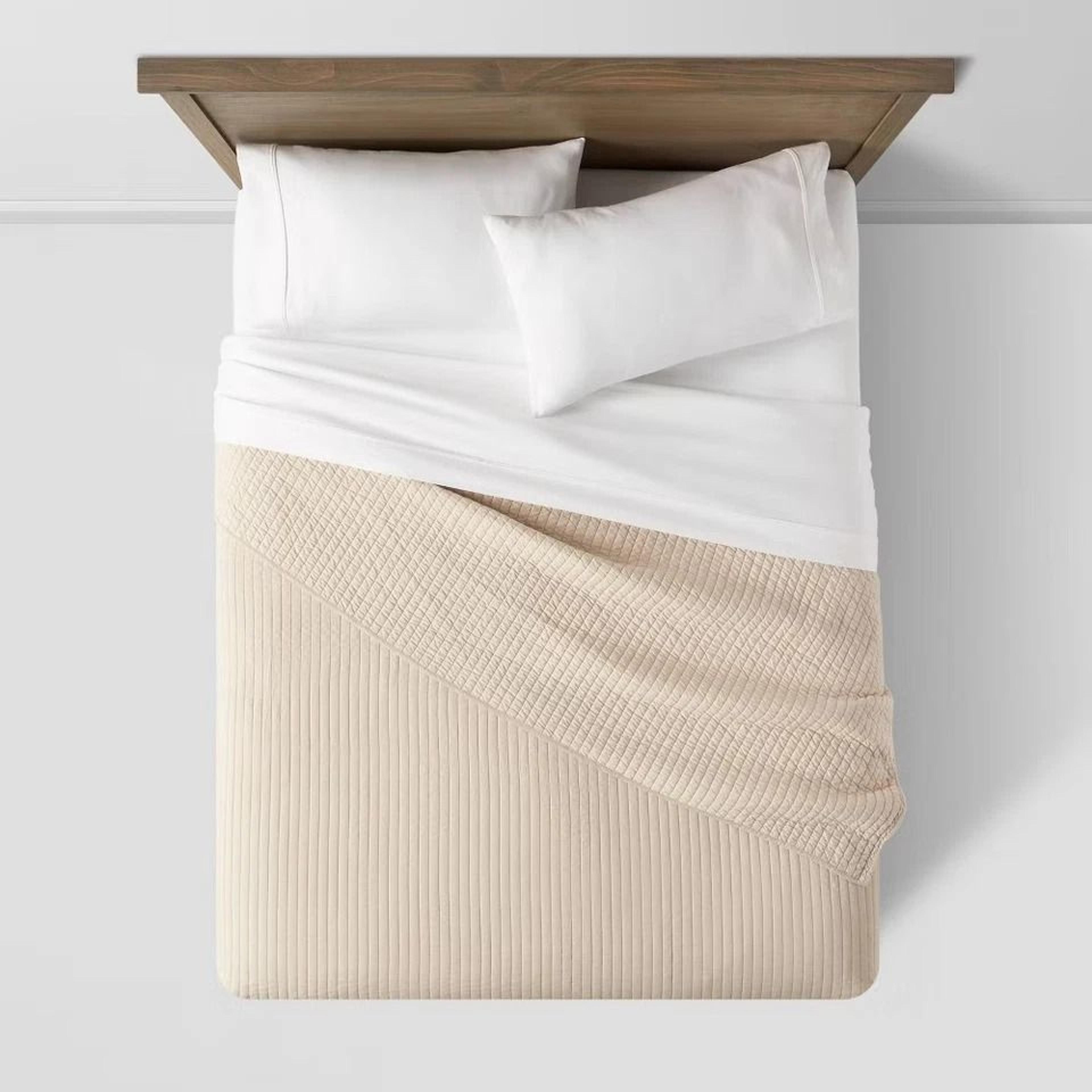 king washed cotton sateen quilt khaki - luxury sleep comfort, threshold