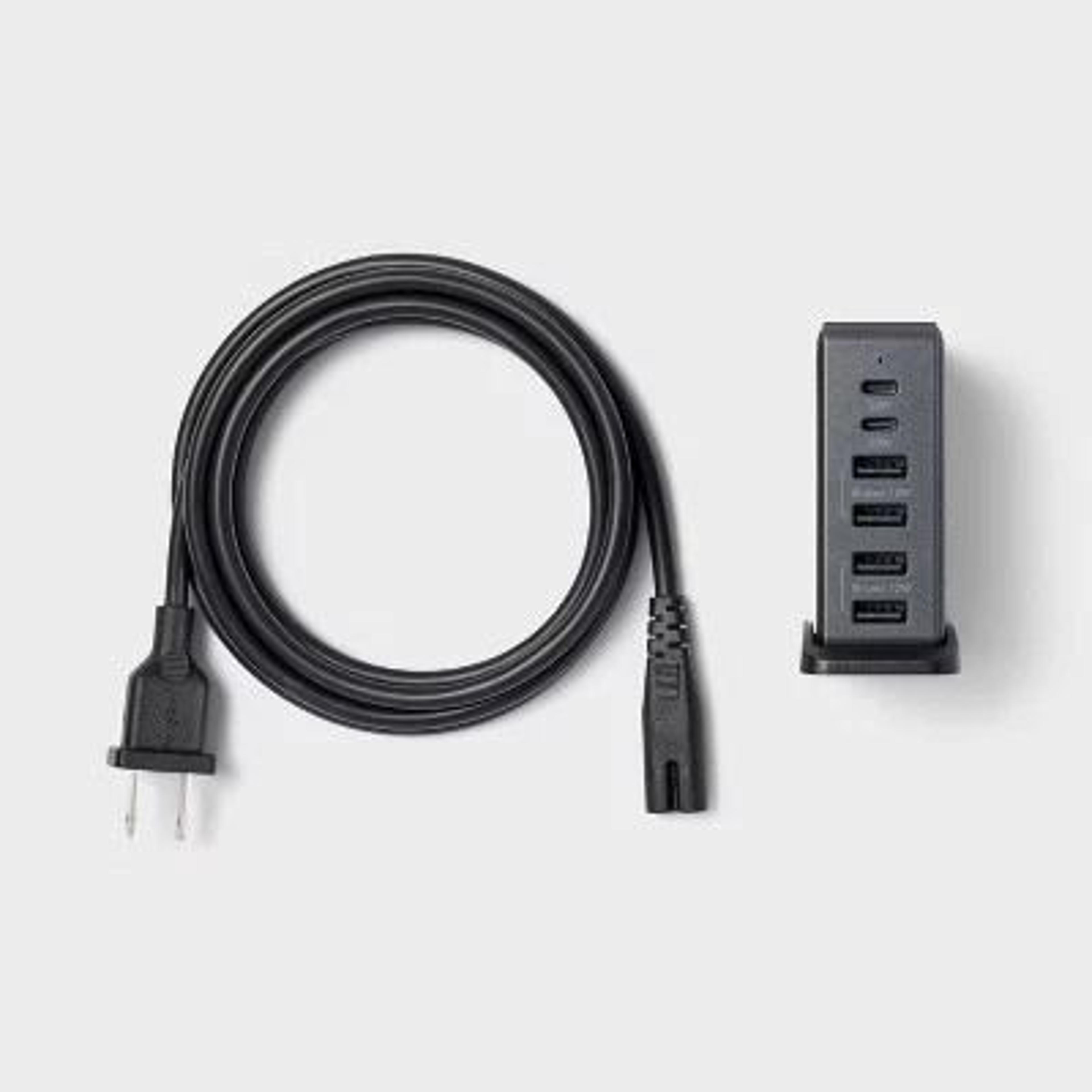charging hub, vertical by heyday, black saffiano, quick charge, smart device detection